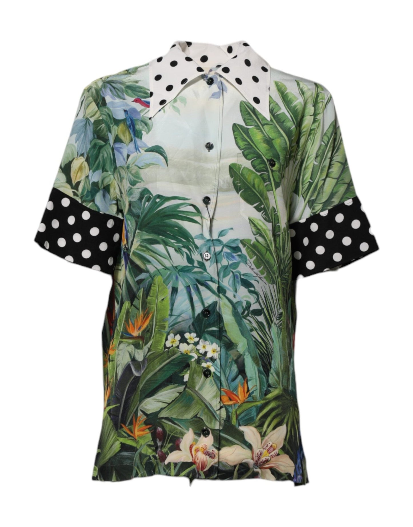Dolce & Gabbana Multicolor Printed Silk Collared Shirt Top – IT36|XXS par Dolce & Gabbana | Disponible sur Sandy Store ByNet