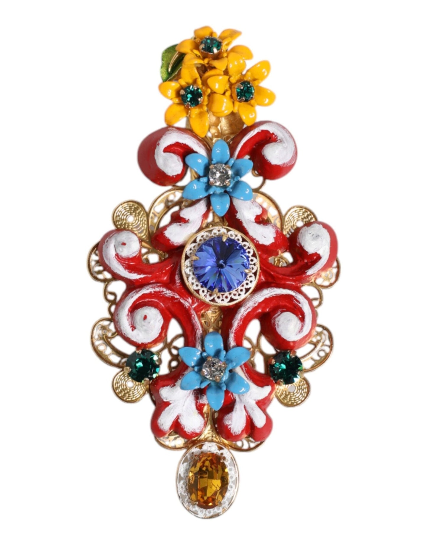 Dolce & Gabbana Multicolor Spring CARRETTO Gold Brass Crystal Hair Clip – par Dolce & Gabbana | Disponible sur Sandy Store ByNet