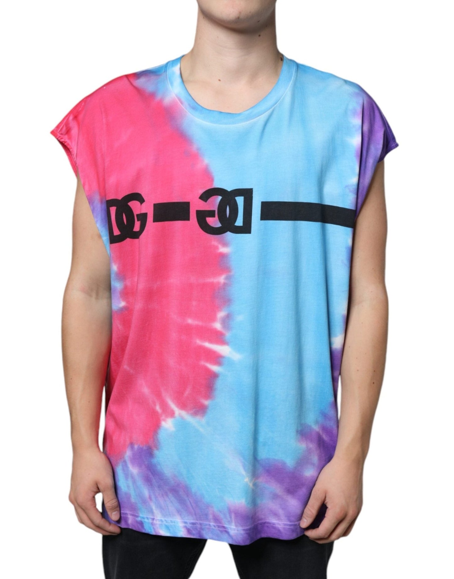 Dolce & Gabbana Multicolor Tie Dye Cotton Sleeveless T-shirt – IT52 | XL par Dolce & Gabbana | Disponible sur Sandy Store ByNet