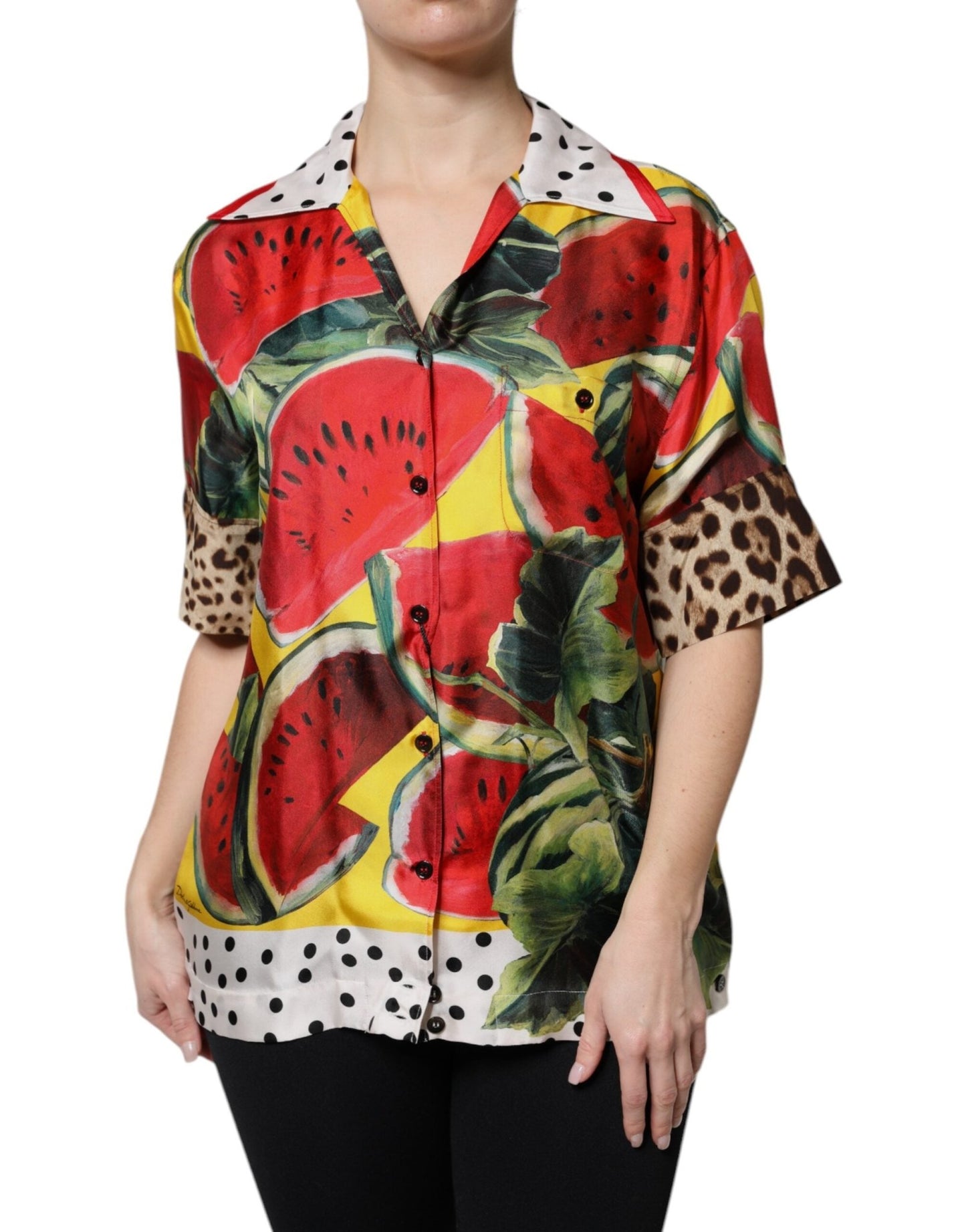 Dolce & Gabbana Multicolor Watermelon Collared Shirt Top – IT38 | XS par Dolce & Gabbana | Disponible sur Sandy Store ByNet