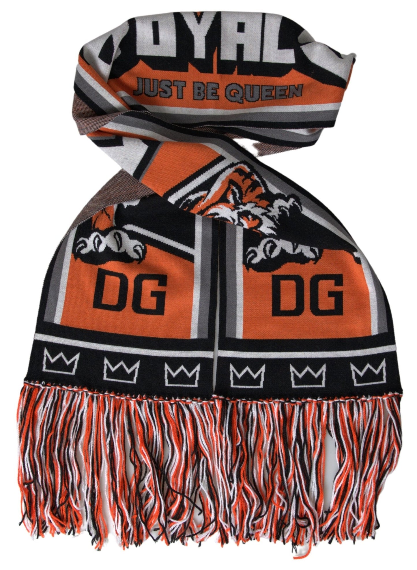 Dolce & Gabbana Multicolor Wool DG Royals Wrap Fringe Scarf – par Dolce & Gabbana | Disponible sur Sandy Store ByNet