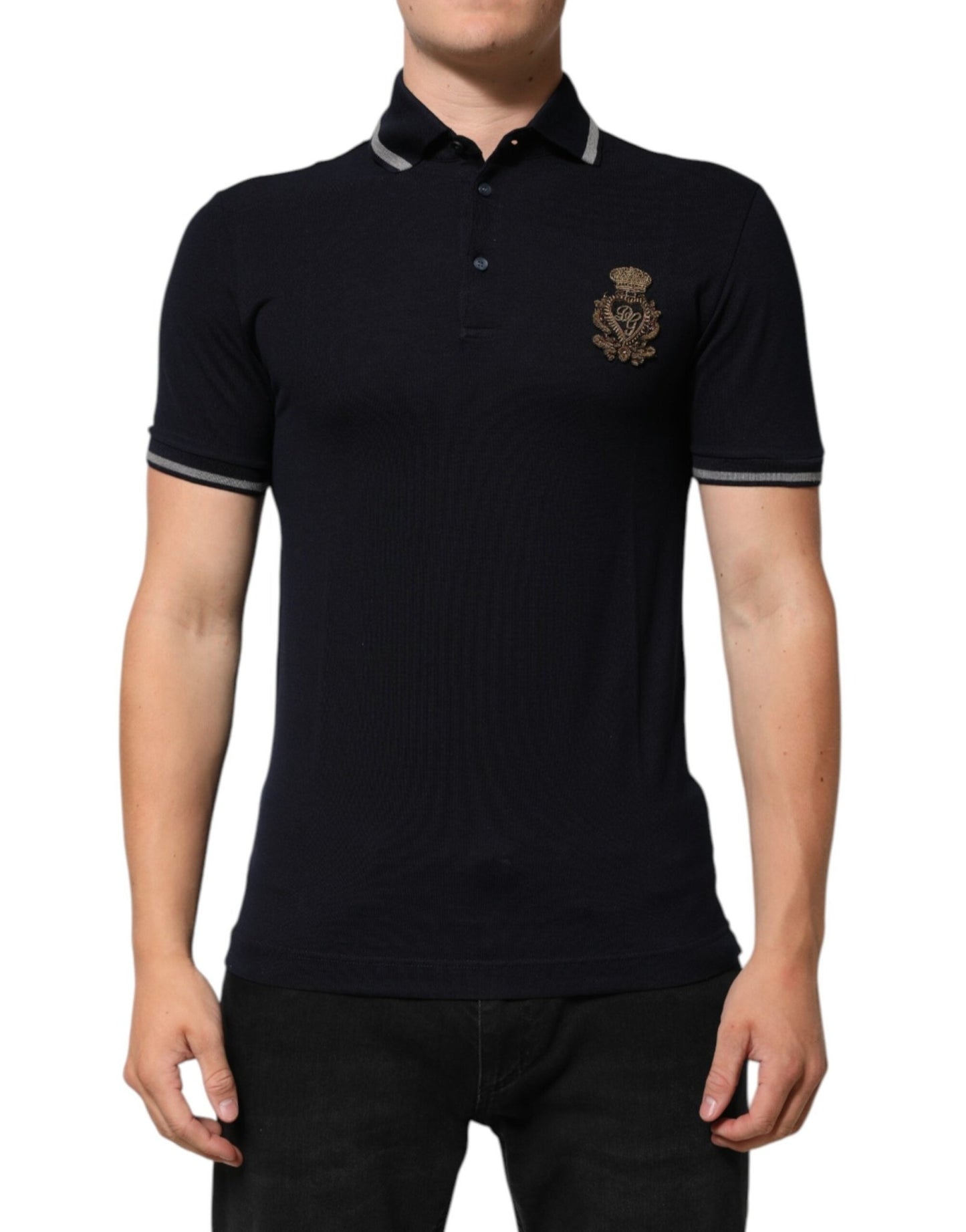 Dolce & Gabbana Navy Blue Cotton Crown Crest Logo Men T-Shirt – IT44 | XS par Dolce & Gabbana | Disponible sur Sandy Store ByNet