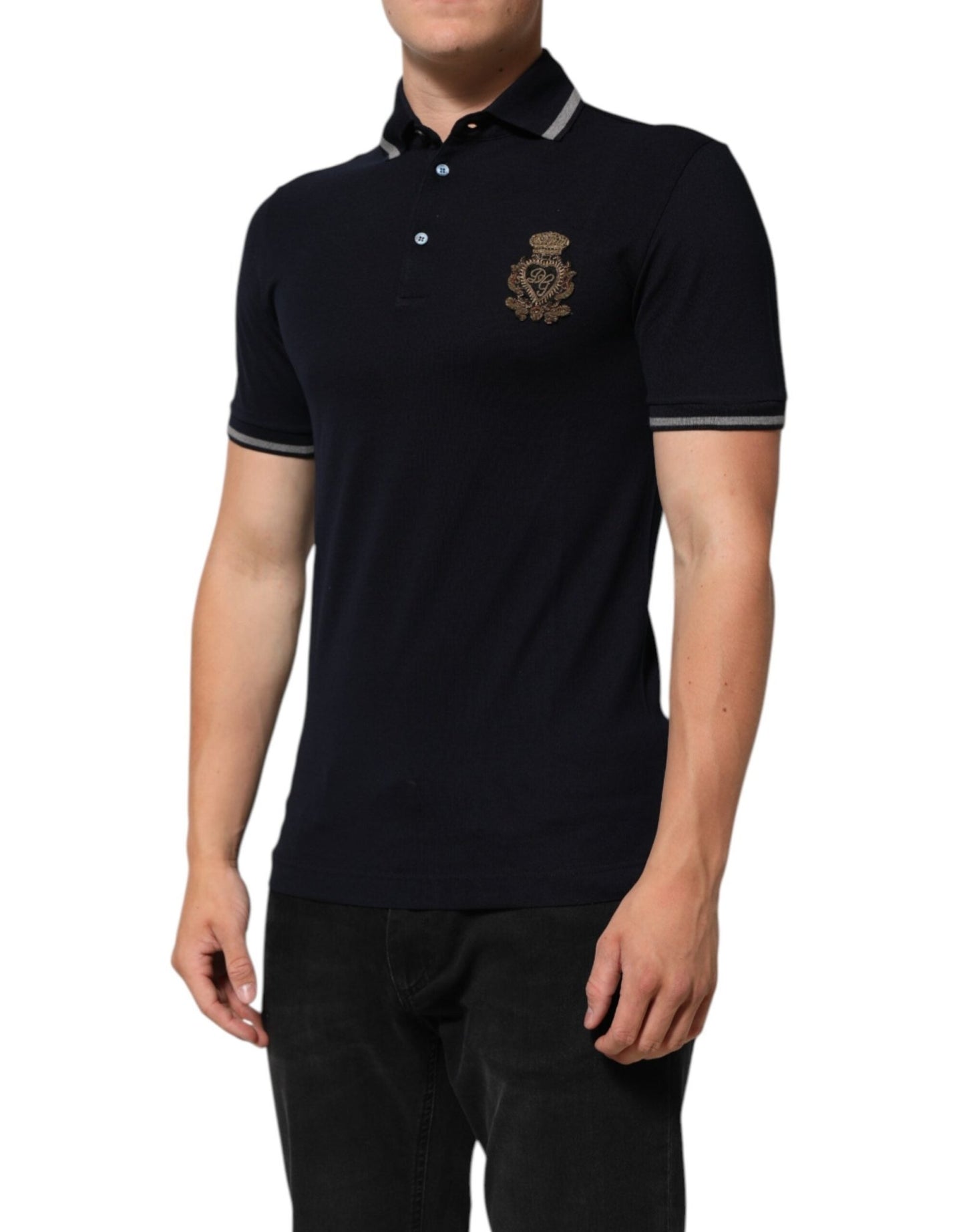 Dolce & Gabbana Navy Blue Cotton Crown Crest Logo Men T-Shirt – IT44 | XS par Dolce & Gabbana | Disponible sur Sandy Store ByNet