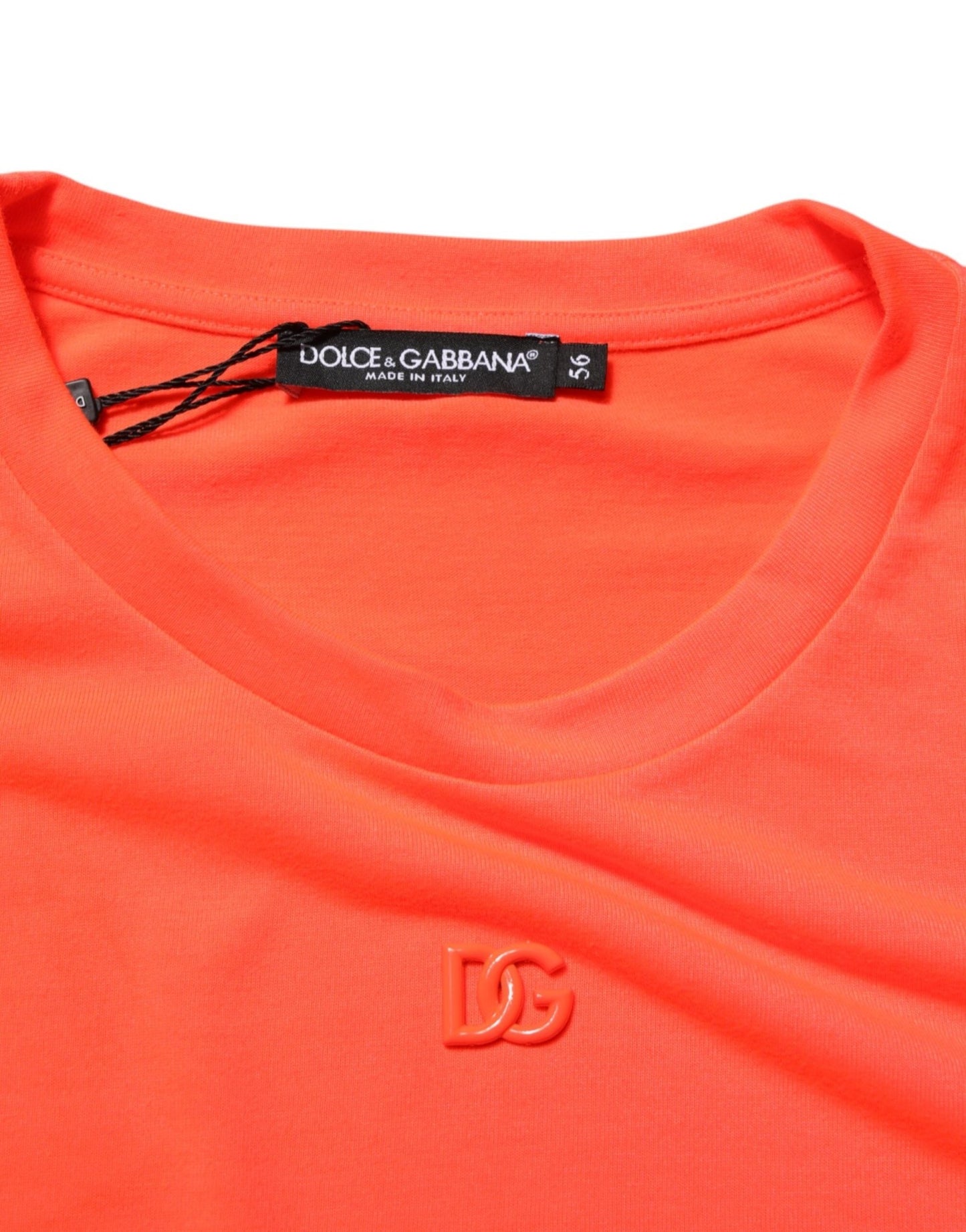 Dolce & Gabbana Neon Orange Polyester Men Crew Neck T-shirt – IT56 | XXL par Dolce & Gabbana | Disponible sur Sandy Store ByNet