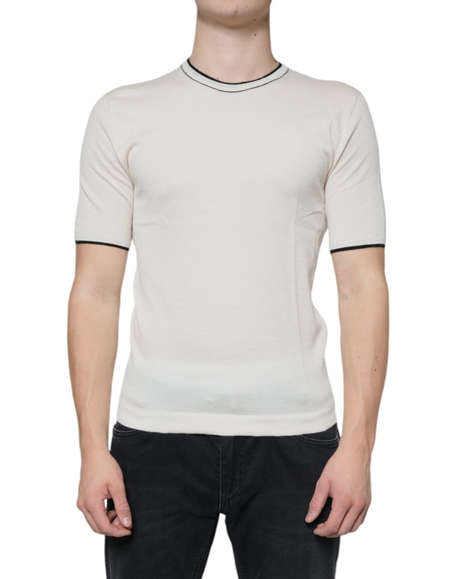 Dolce & Gabbana Off White Cashmere Short Sleeves T-shirt – IT44 | XS par Dolce & Gabbana | Disponible sur Sandy Store ByNet