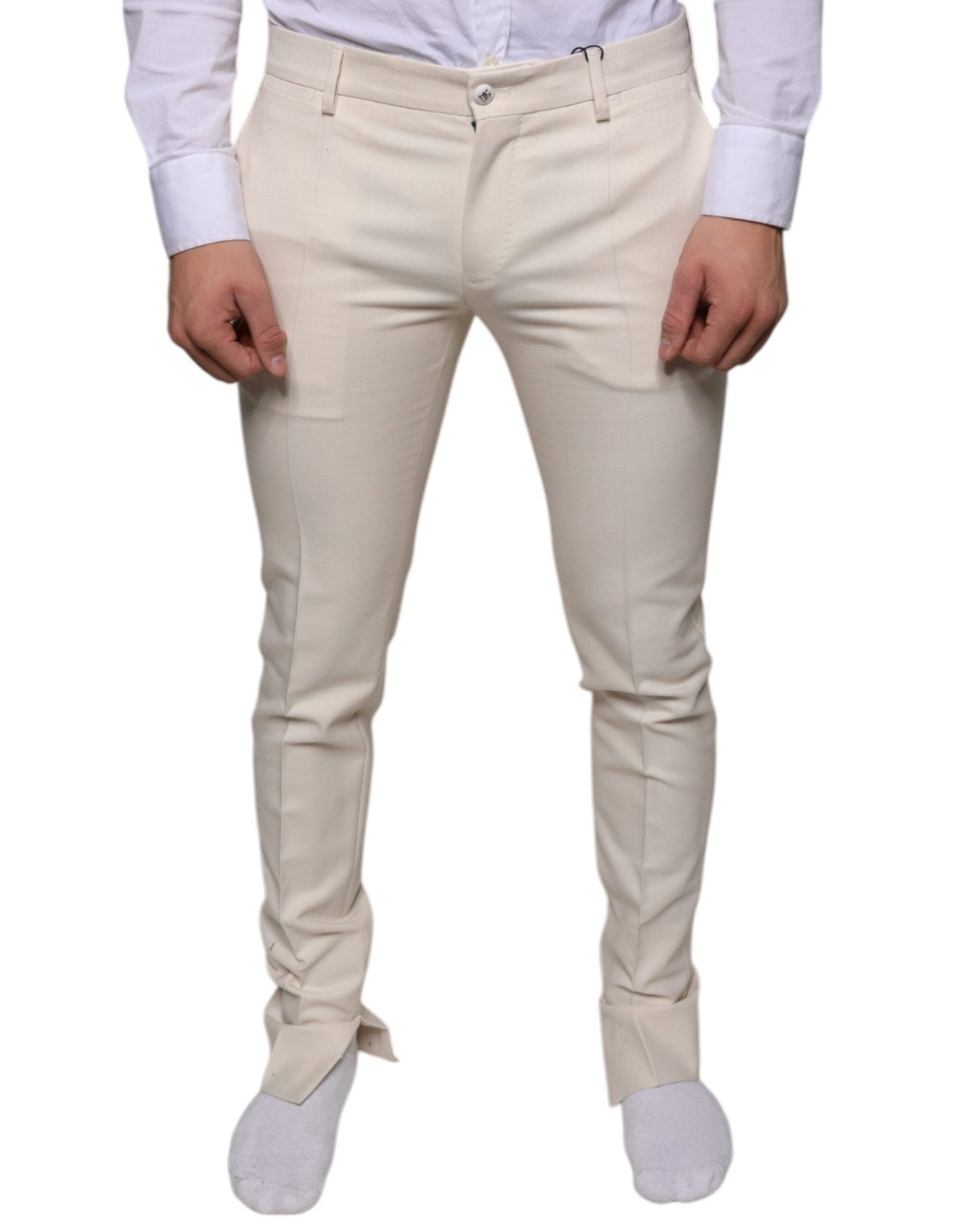 Dolce & Gabbana Off White Chino Wool Skinny Pants – IT48 | M par Dolce & Gabbana | Disponible sur Sandy Store ByNet