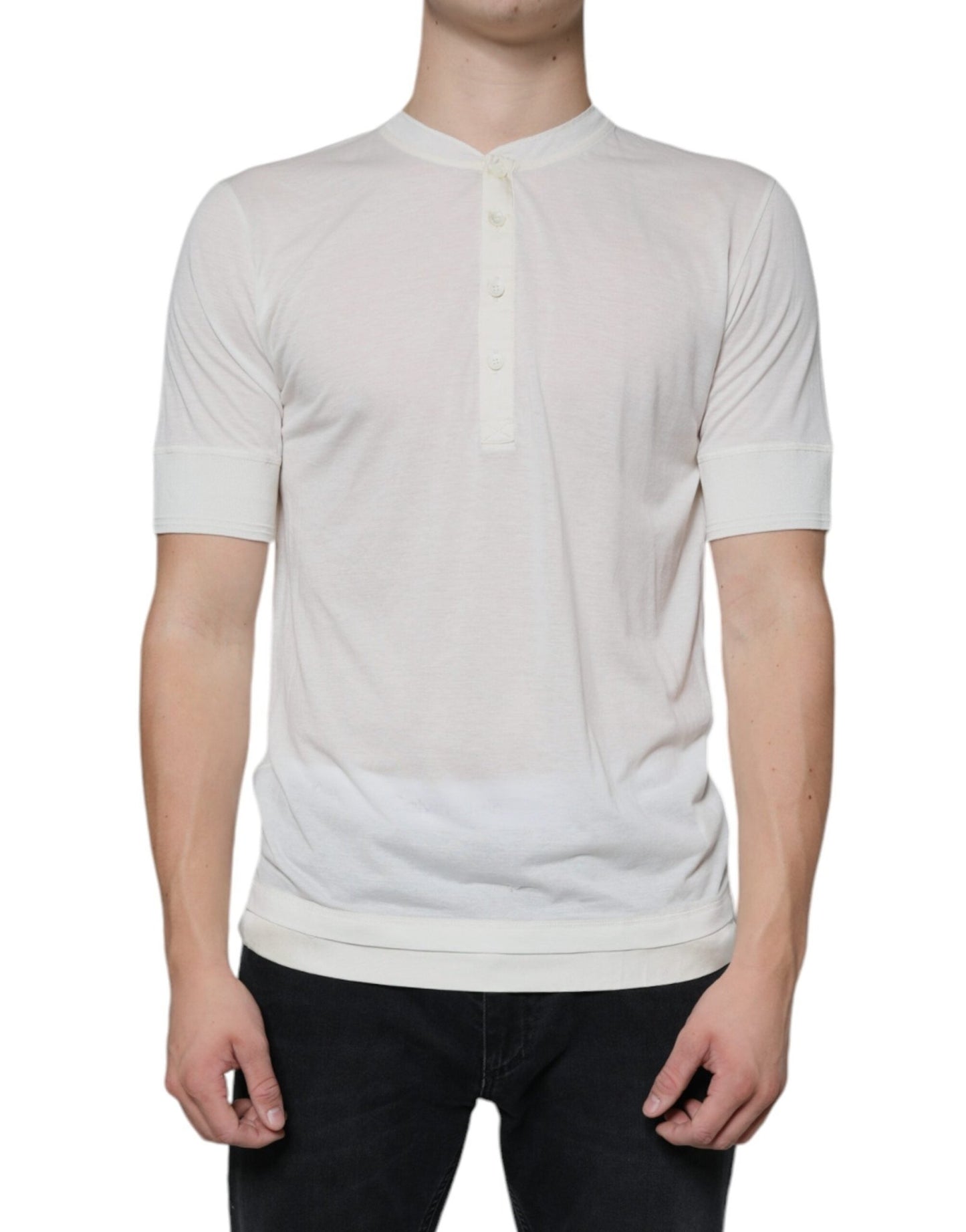 Dolce & Gabbana Off White Cotton Short Sleeves T-shirt – IT44 | XS par Dolce & Gabbana | Disponible sur Sandy Store ByNet