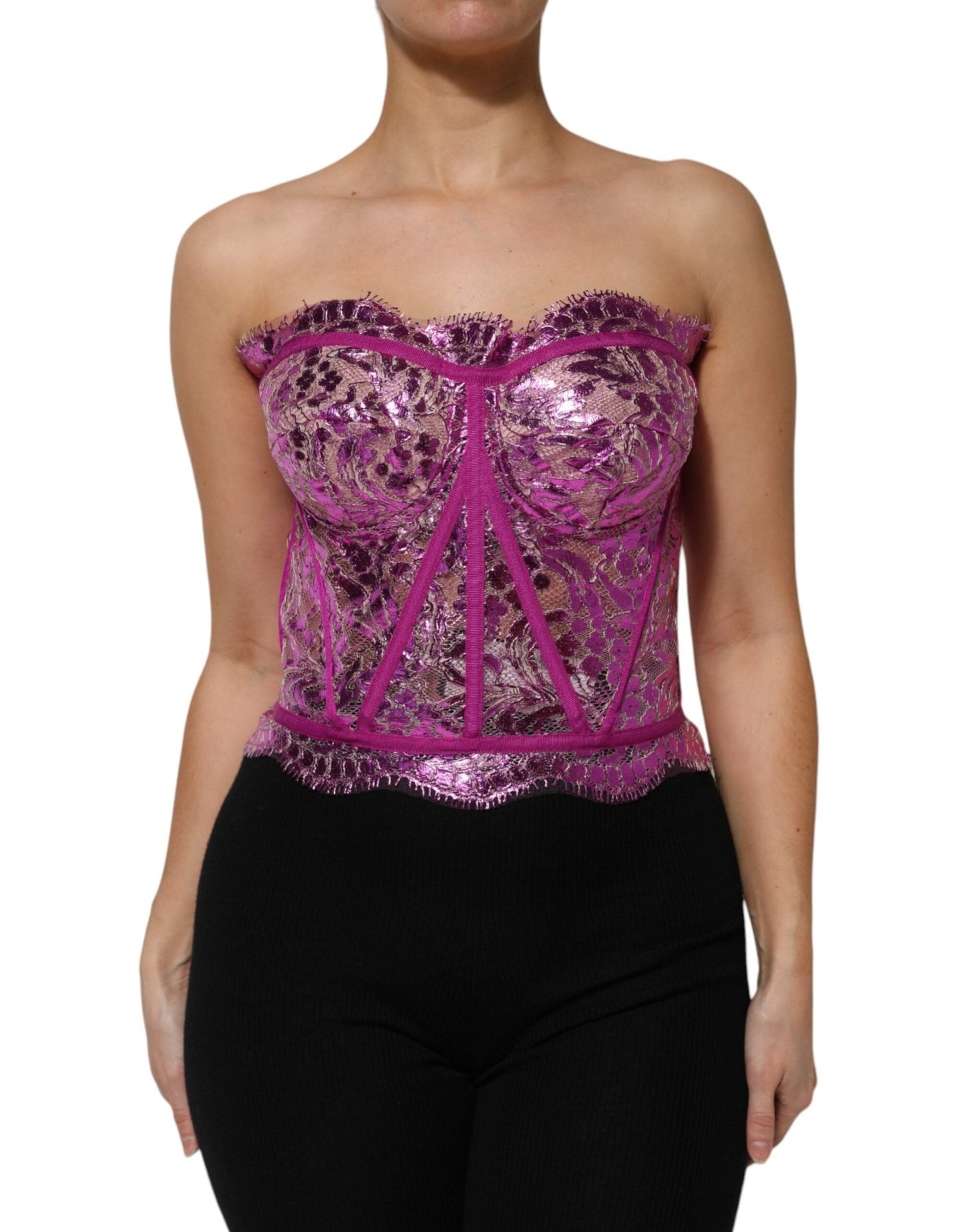 Dolce & Gabbana Pink Bustier Sleeveless Corset Blouse Top – IT46|XL par Dolce & Gabbana | Disponible sur Sandy Store ByNet