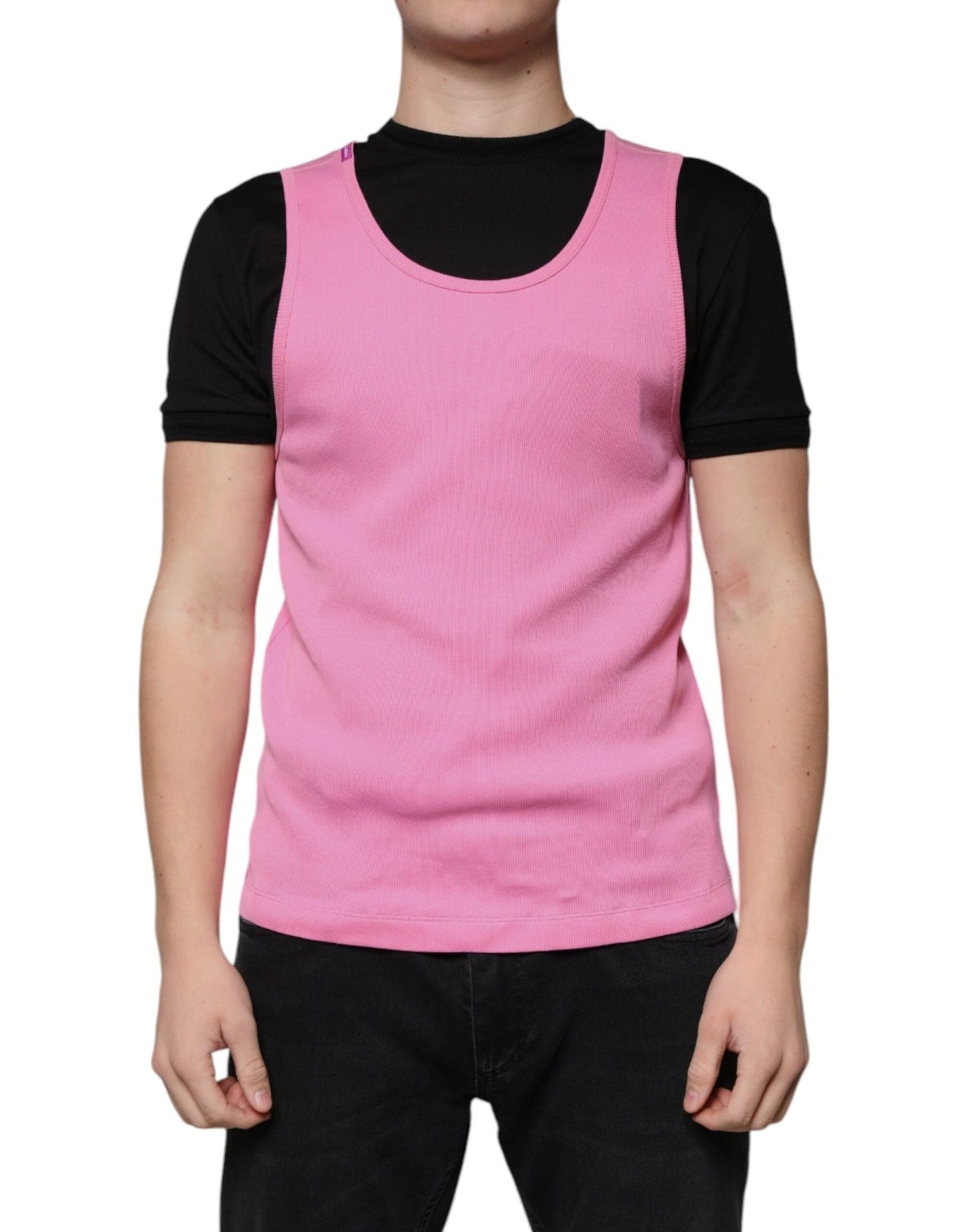 Dolce & Gabbana Pink Cotton Round Neck Sleeveless T-shirt – IT54 | XL par Dolce & Gabbana | Disponible sur Sandy Store ByNet