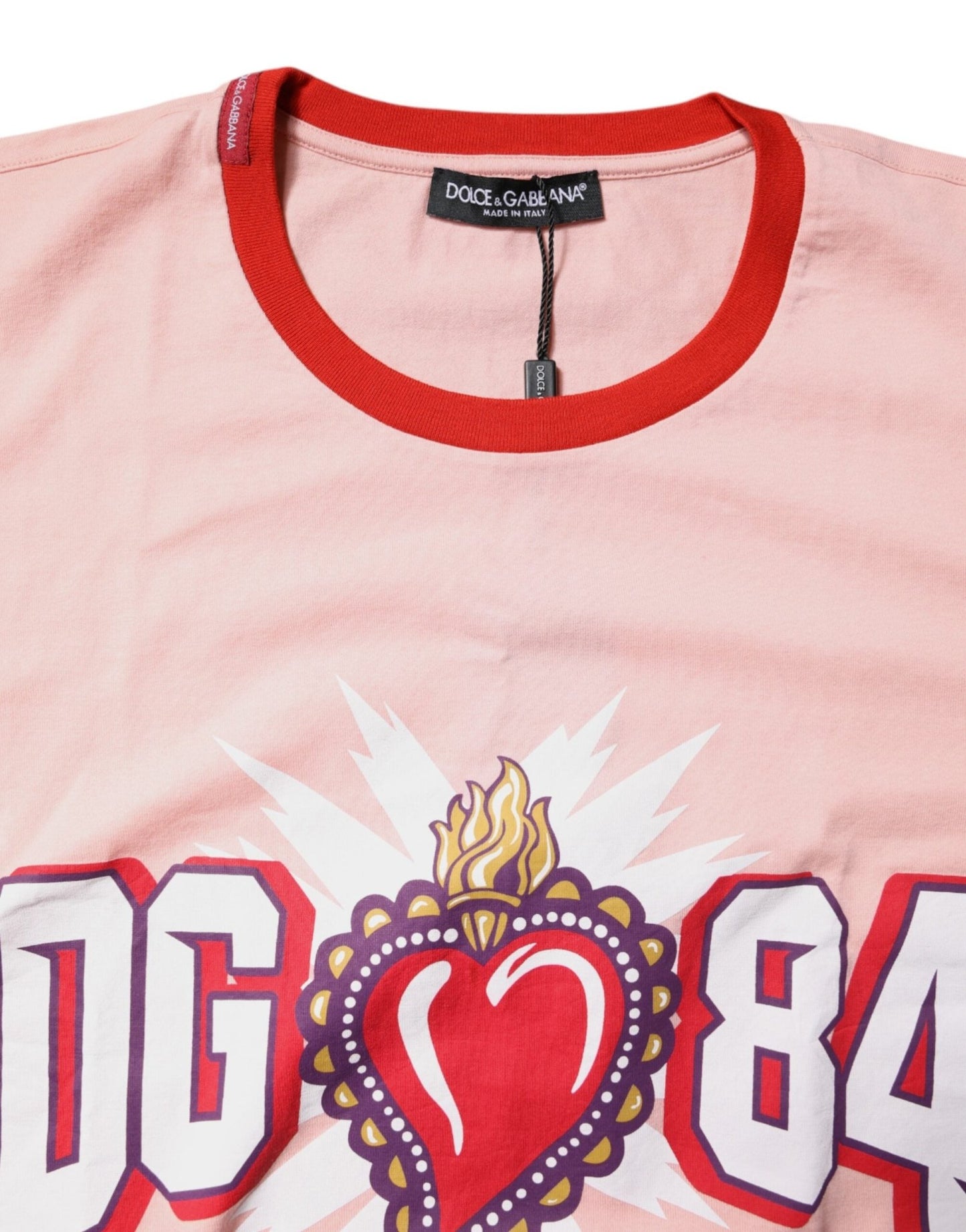 Dolce & Gabbana Pink D&G 84 Print Cotton Crew Neck T-shirt - Sandy Store ByNet