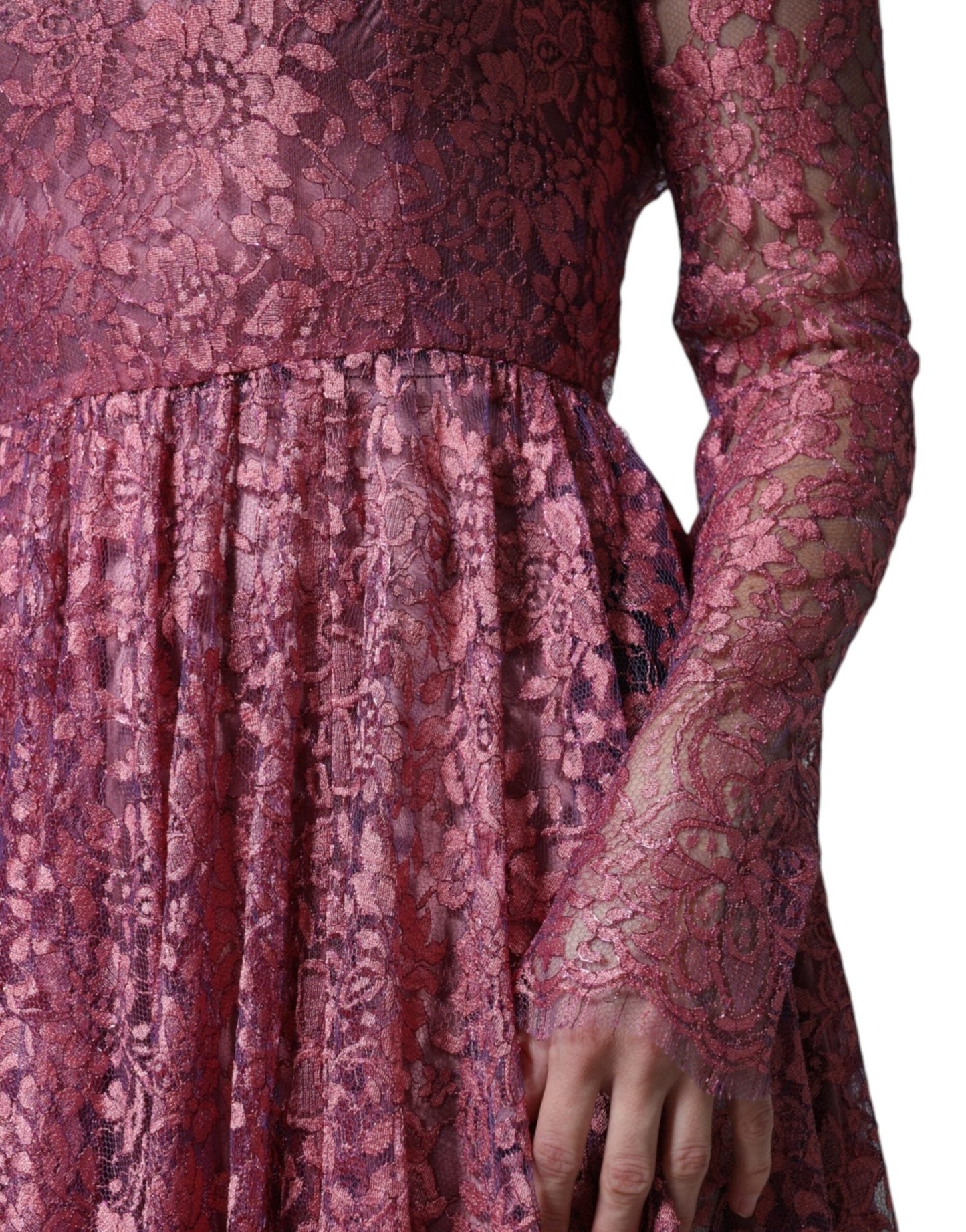 Dolce & Gabbana Pink Floral Lace Long Sleeve Midi Dress – IT36|XXS par Dolce & Gabbana | Disponible sur Sandy Store ByNet