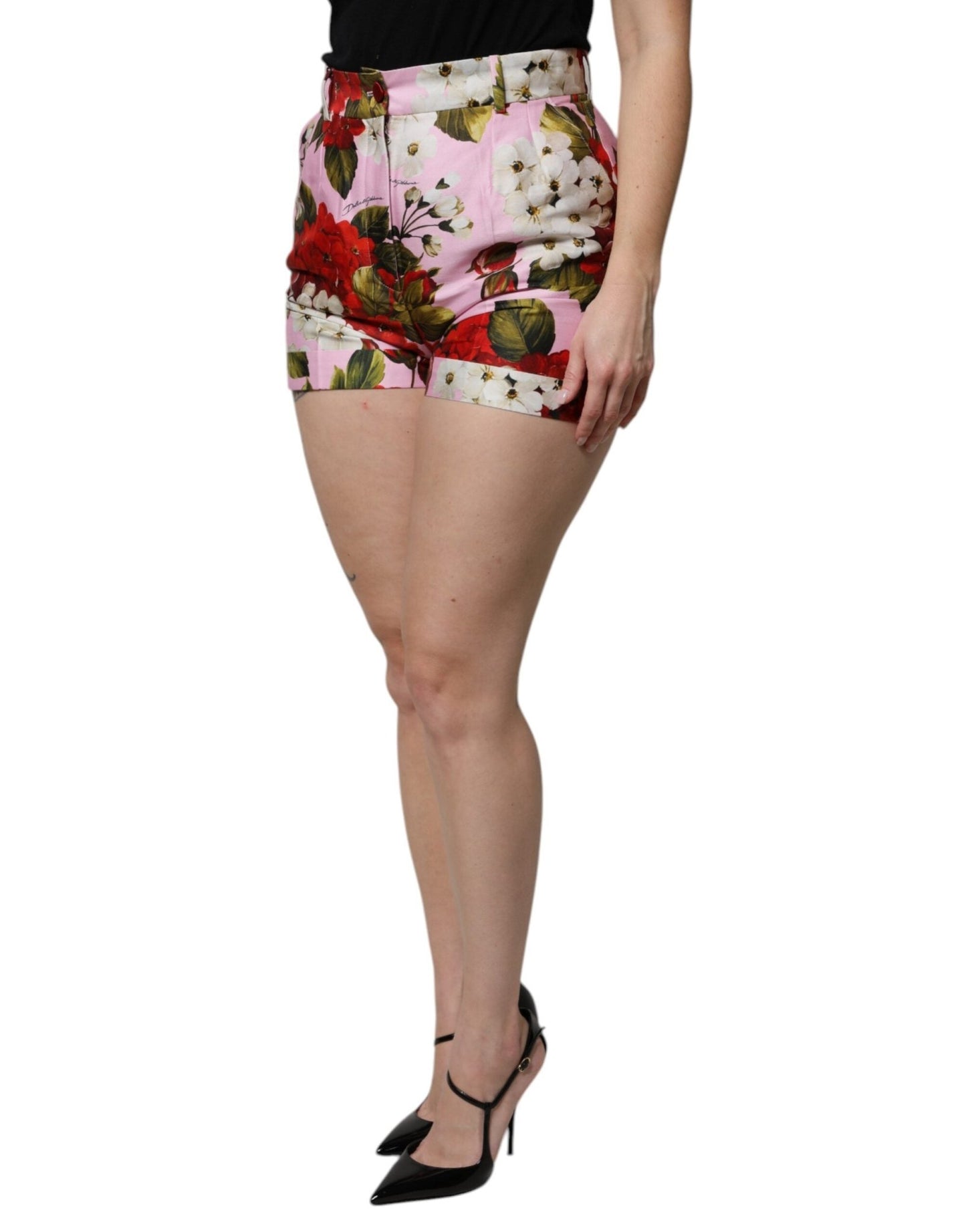 Dolce & Gabbana Pink Floral Print High Waist Hotpants Short - Sandy Store ByNet