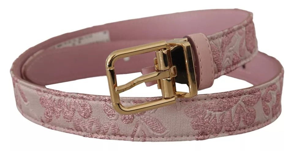 Dolce & Gabbana Pink Jaquard Embroidered Gold Tone Metal Buckle Belt - Sandy Store ByNet