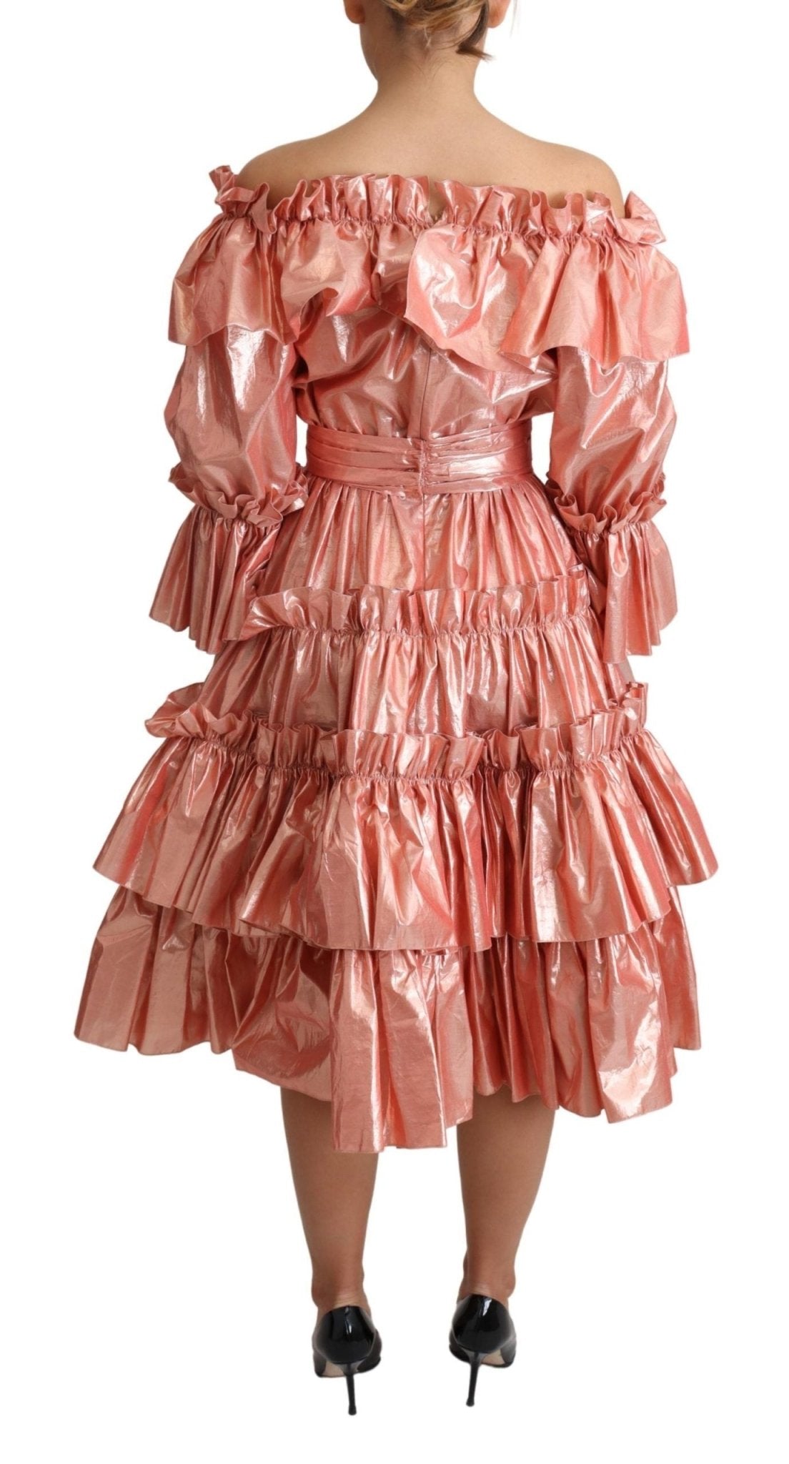 Dolce & Gabbana Pink Metallic Ruffled Gown Elegance - Sandy Store ByNet