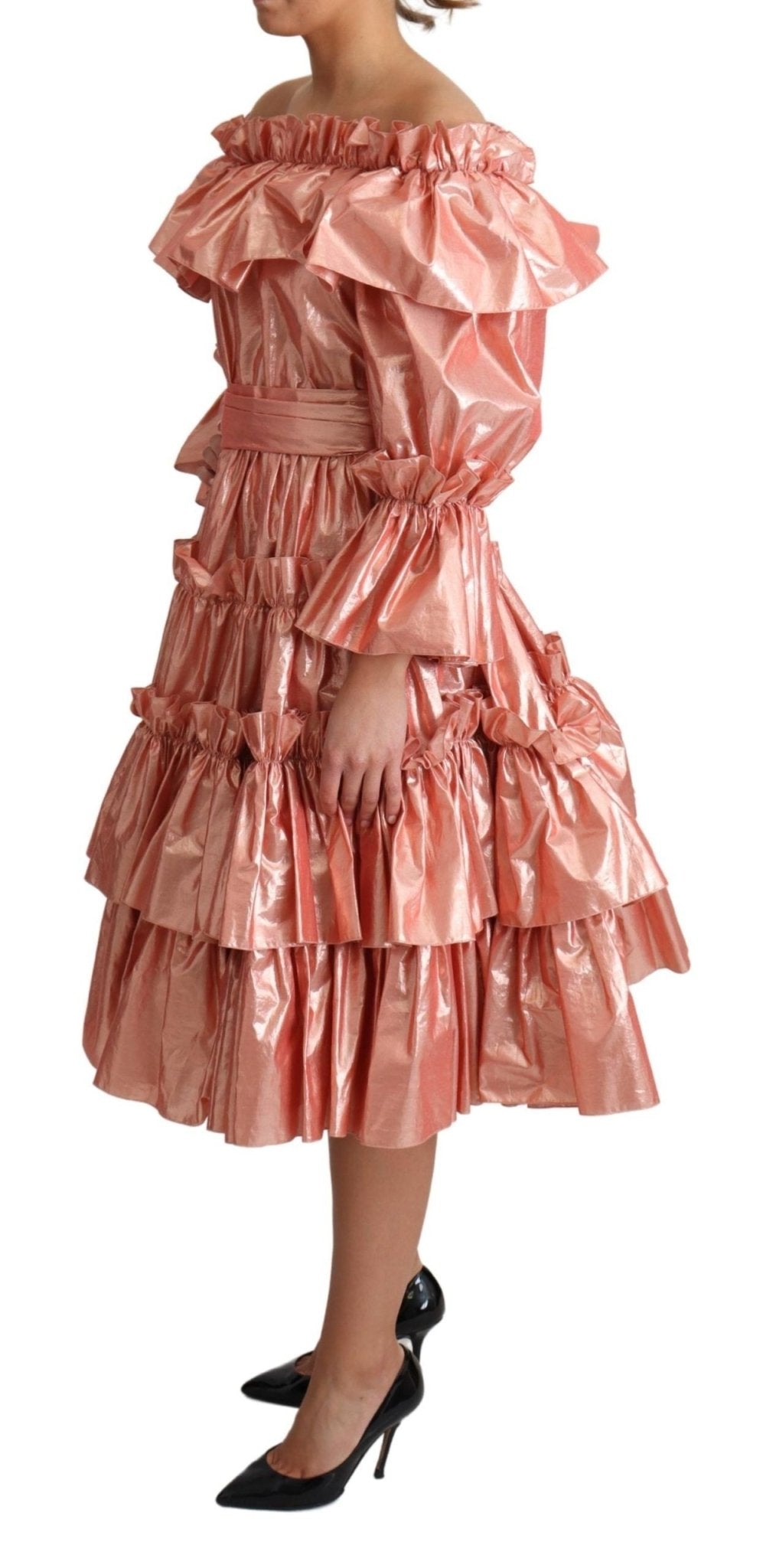 Dolce & Gabbana Pink Metallic Ruffled Gown Elegance - Sandy Store ByNet
