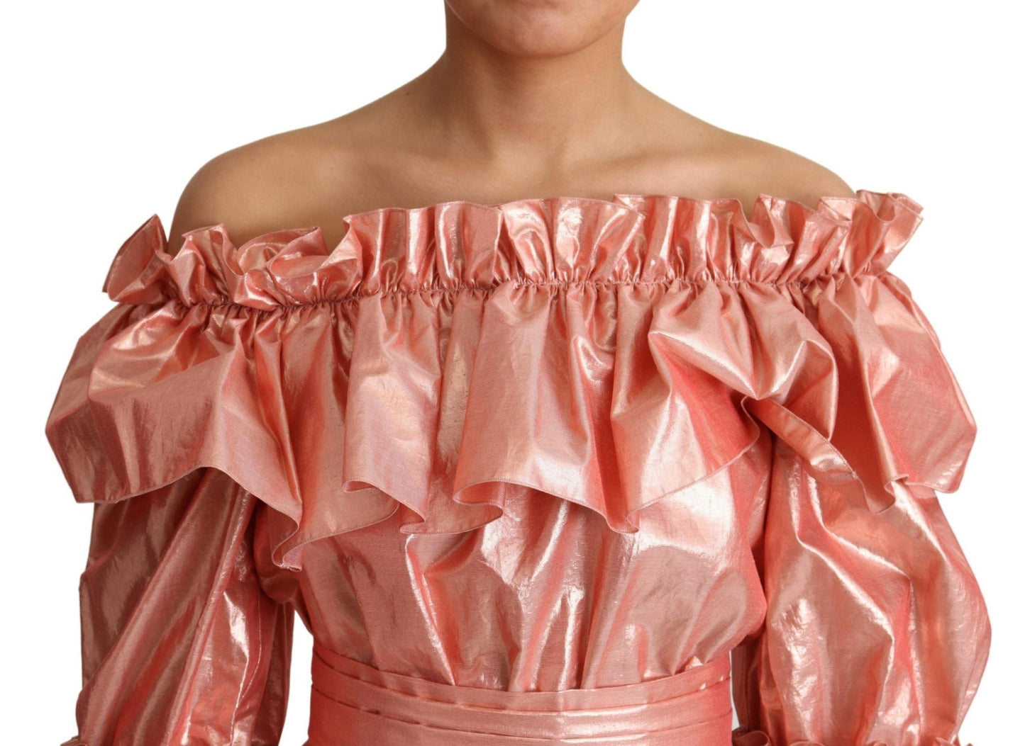 Dolce & Gabbana Pink Metallic Ruffled Gown Elegance - Sandy Store ByNet