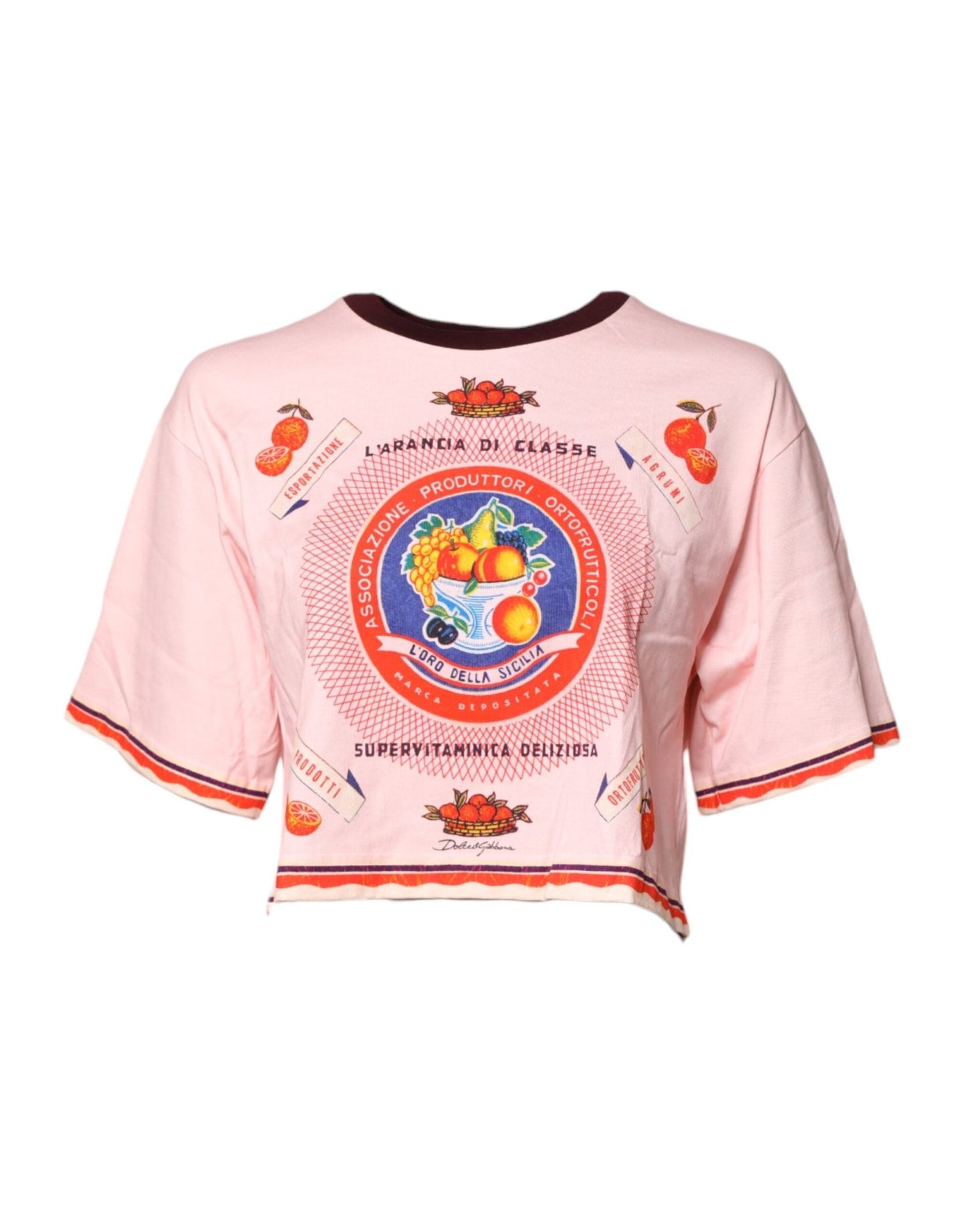 Dolce & Gabbana Pink Print Cotton Short Sleeves Cropped Top – IT36|XXS par Dolce & Gabbana | Disponible sur Sandy Store ByNet