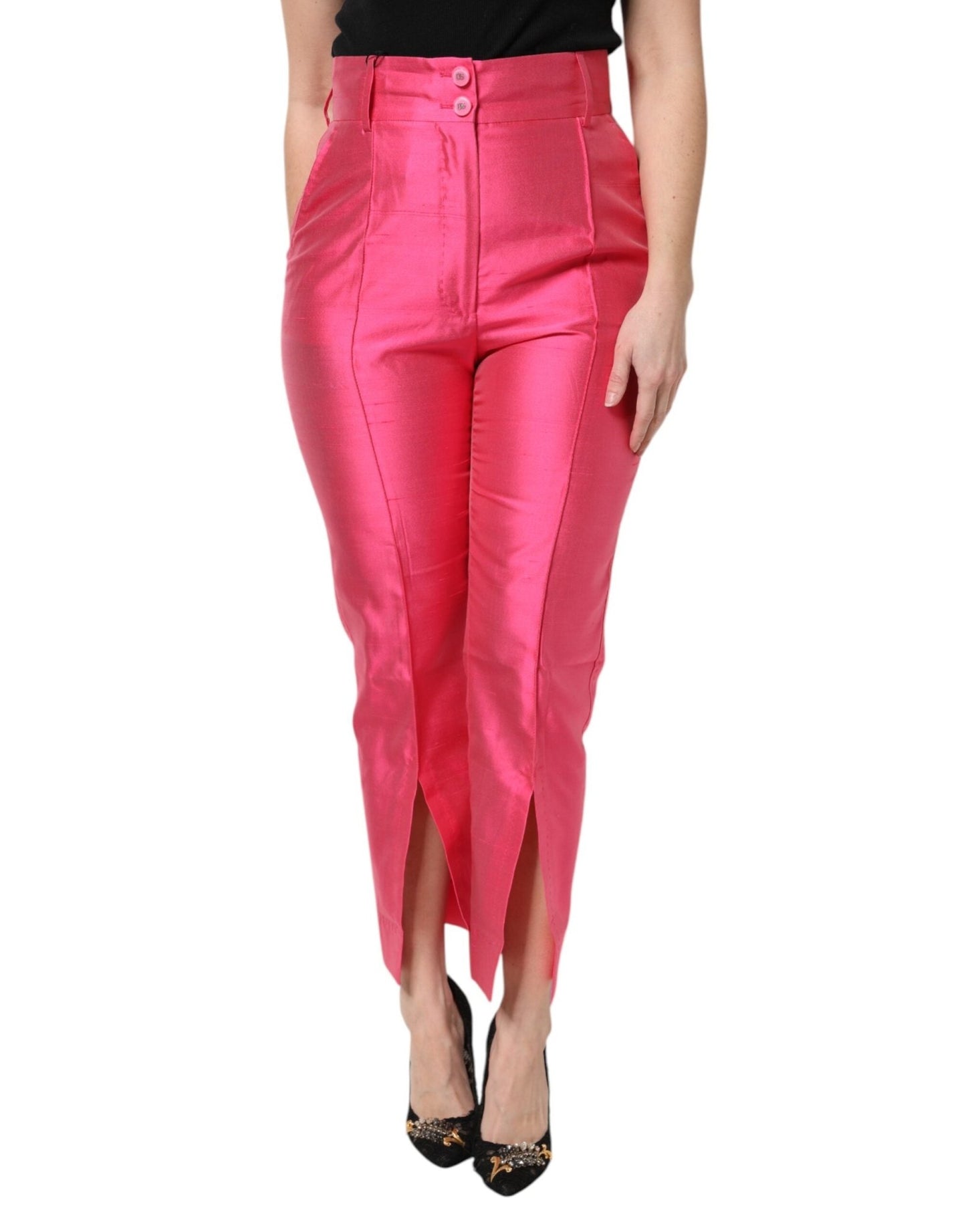 Dolce & Gabbana Pink Silk High Waist Tapered Pants – IT36|XXS par Dolce & Gabbana | Disponible sur Sandy Store ByNet