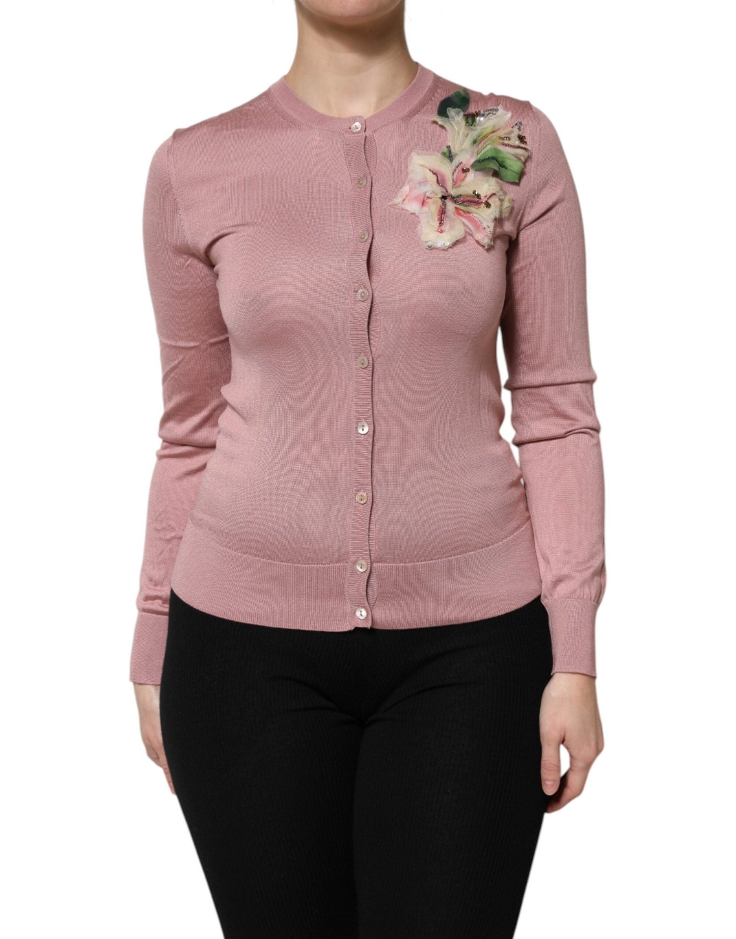 Dolce & Gabbana Pink Silk Knit Button Down Cardigan Sweater – IT38 | XS par Dolce & Gabbana | Disponible sur Sandy Store ByNet