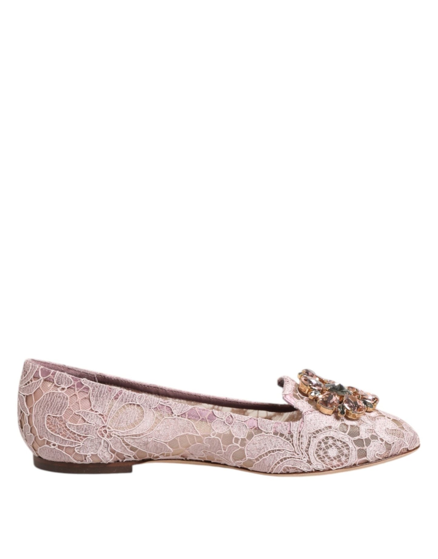 Dolce & Gabbana Pink Taormina Lace Crystals Flats Shoes – EU36.5/US6 par Dolce & Gabbana | Disponible sur Sandy Store ByNet
