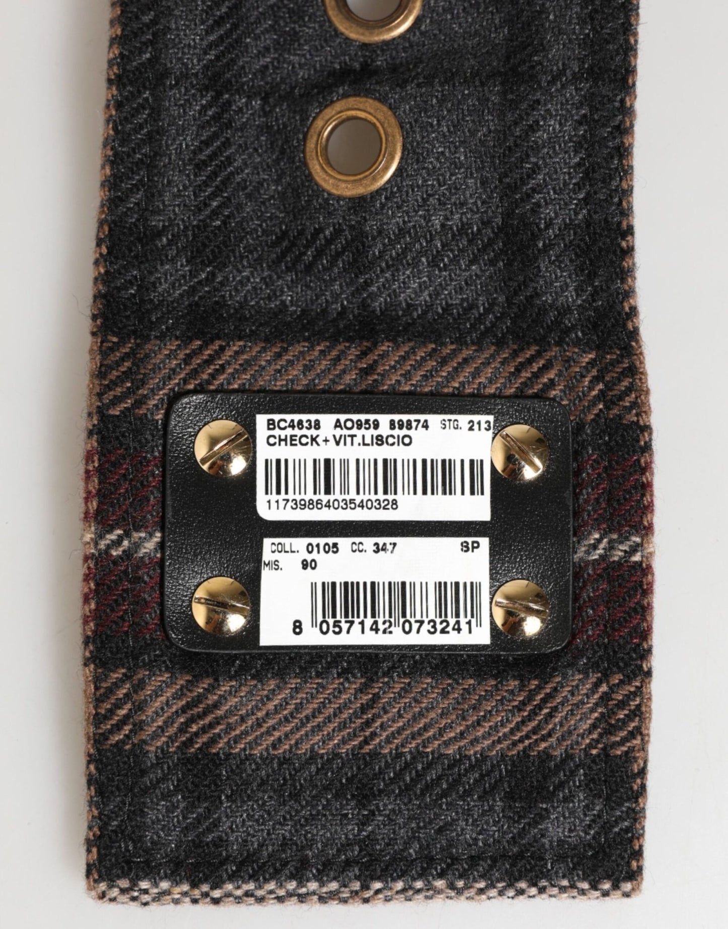 Dolce & Gabbana Plaid Fabric Logo Plate Brass Buckle Belt – 90 cm / 36 Inches par Dolce & Gabbana | Disponible sur Sandy Store ByNet