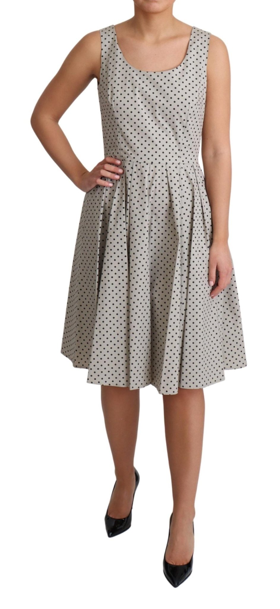 Dolce & Gabbana Polka - Dotted Beige Sleeveless A - line Dress - Sandy Store ByNet