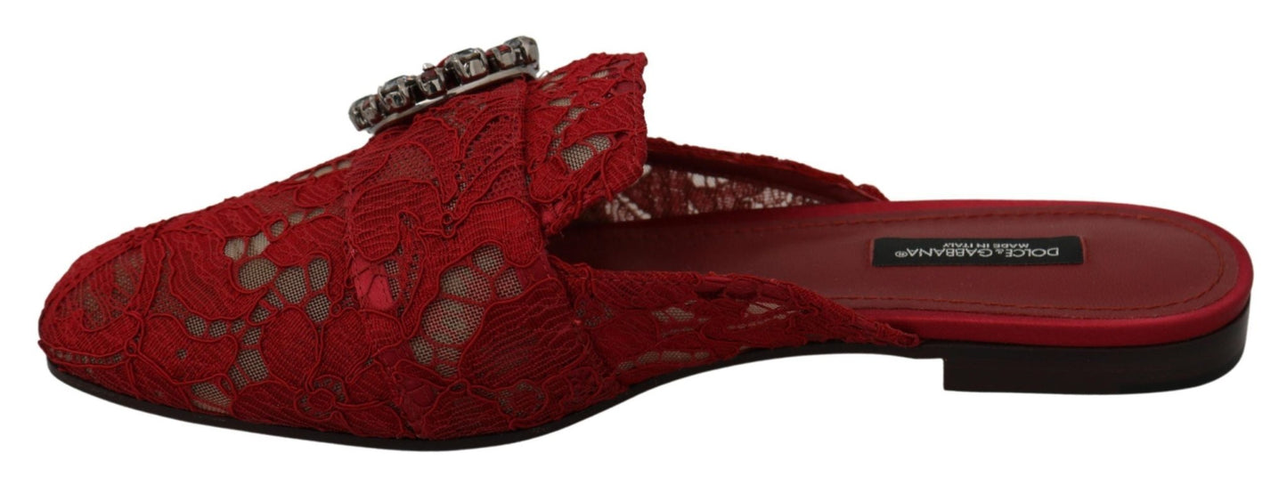 Dolce & Gabbana Radiant Red Slide Flats with Crystal Embellishments - Sandy Store ByNet