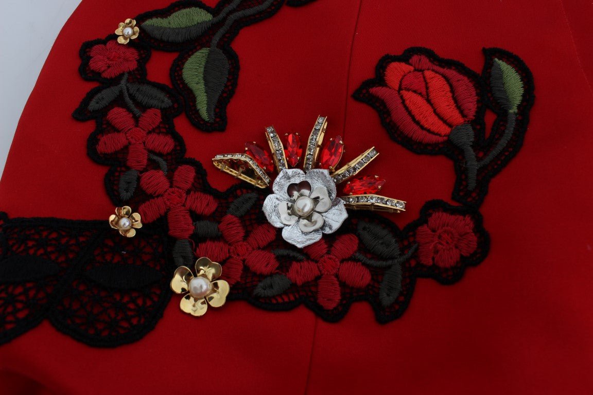 Dolce & Gabbana Ravishing Red Silk Embroidered Shorts - Sandy Store ByNet