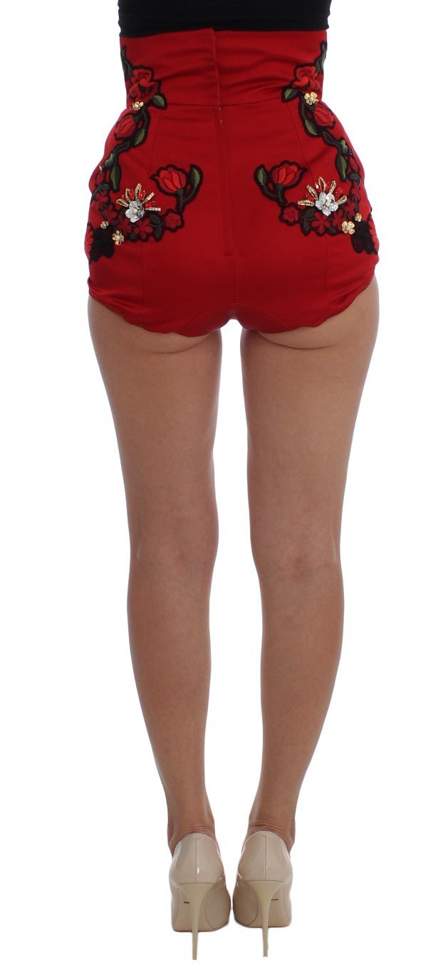 Dolce & Gabbana Ravishing Red Silk Embroidered Shorts - Sandy Store ByNet