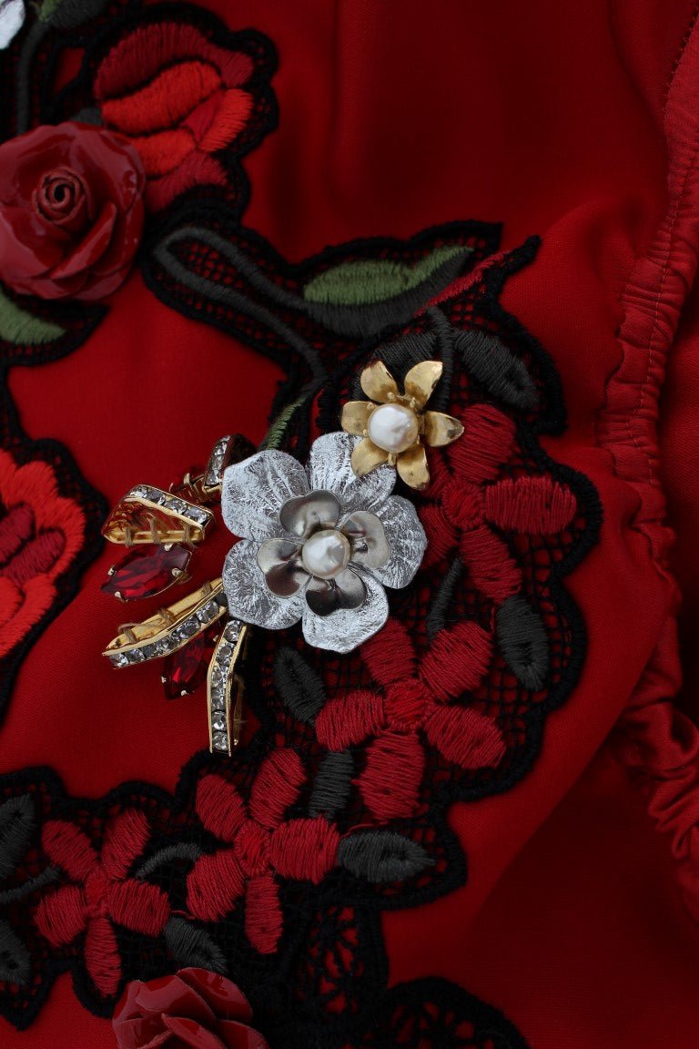 Dolce & Gabbana Ravishing Red Silk Embroidered Shorts - Sandy Store ByNet