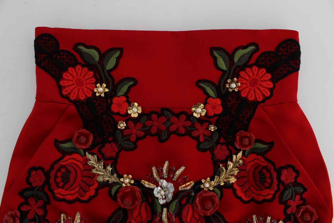 Dolce & Gabbana Ravishing Red Silk Embroidered Shorts - Sandy Store ByNet