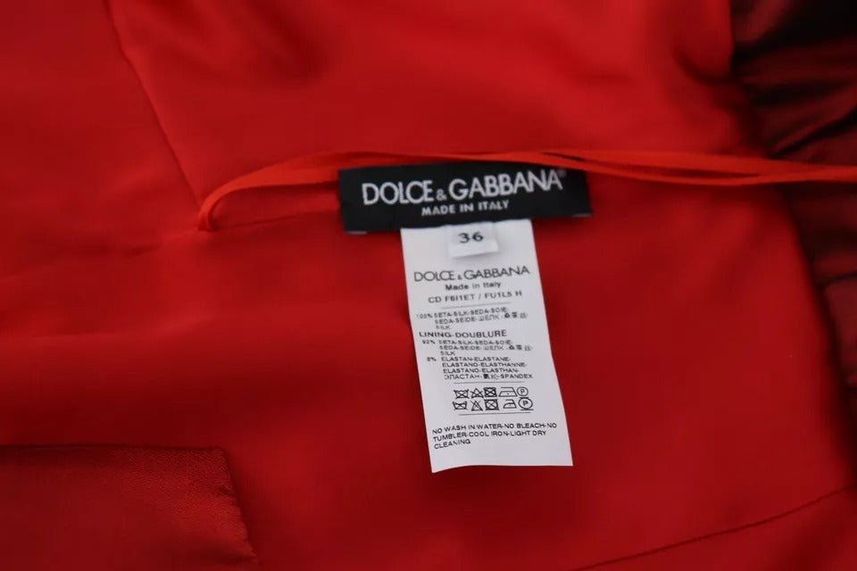 Dolce & Gabbana Red A - line Pleated Midi Satin Silk Dress - Sandy Store ByNet