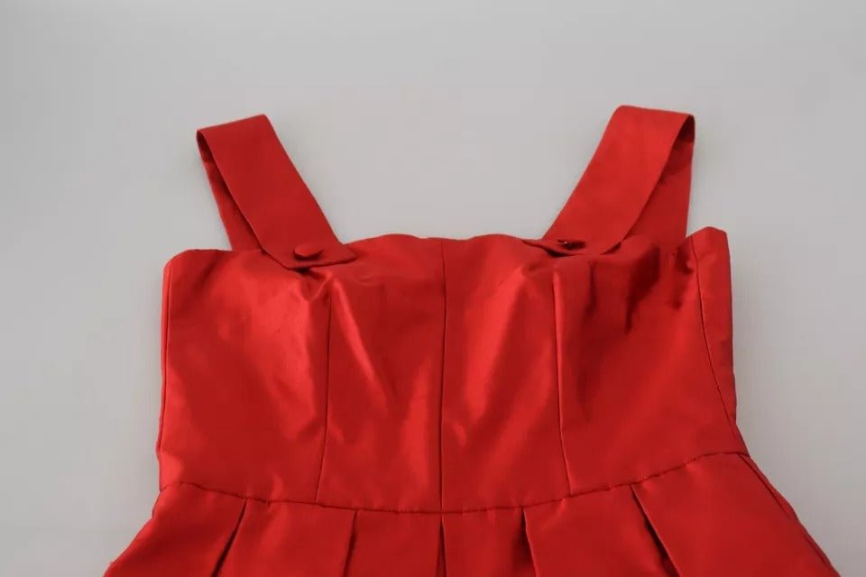 Dolce & Gabbana Red A - line Pleated Midi Satin Silk Dress - Sandy Store ByNet