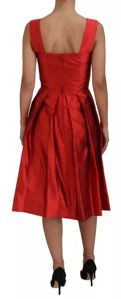 Dolce & Gabbana Red A - line Pleated Midi Satin Silk Dress - Sandy Store ByNet