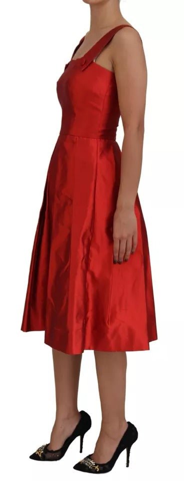 Dolce & Gabbana Red A - line Pleated Midi Satin Silk Dress - Sandy Store ByNet