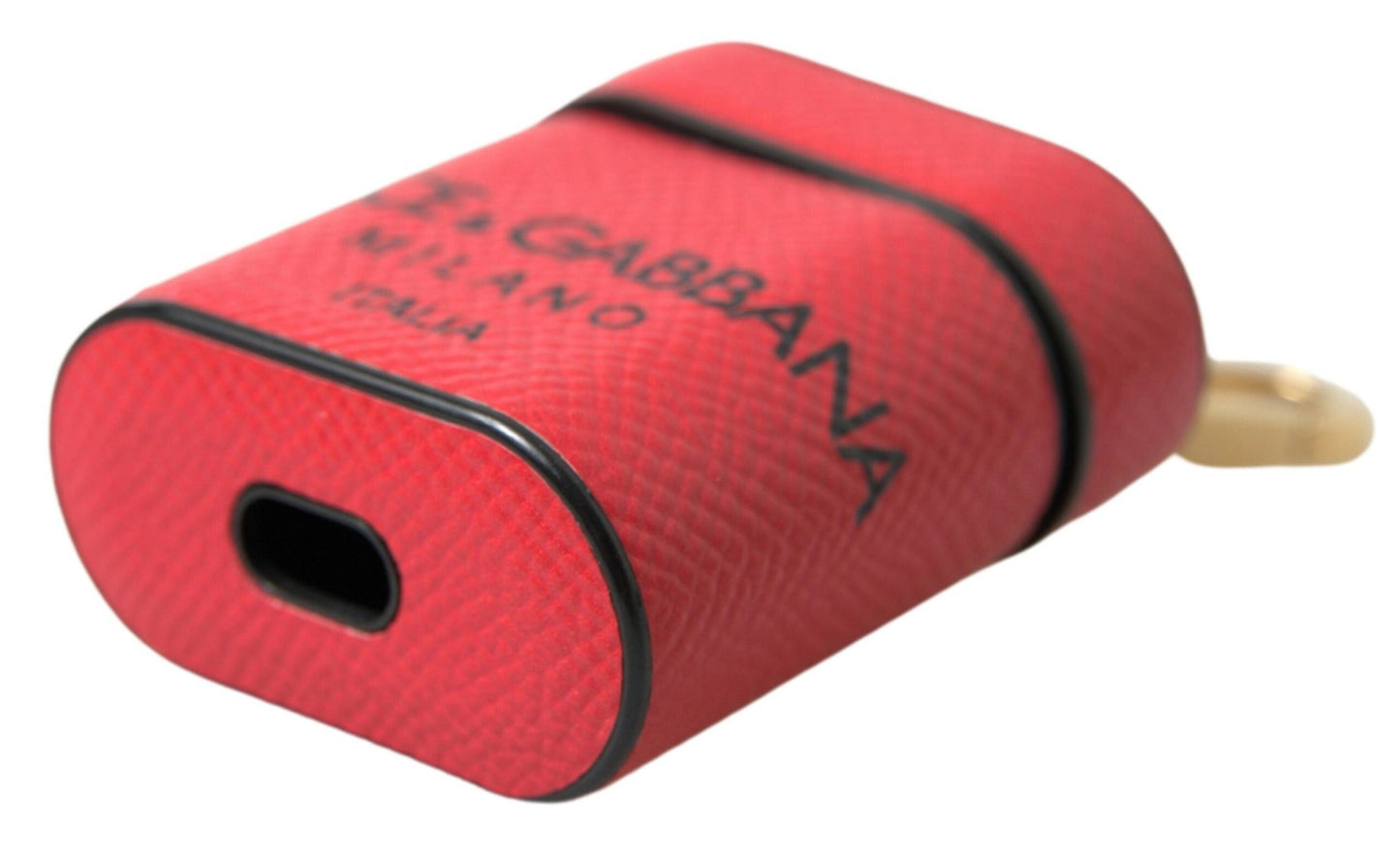 Dolce & Gabbana Red Black Calf Leather Logo Print Strap Airpods Case – par Dolce & Gabbana | Disponible sur Sandy Store ByNet