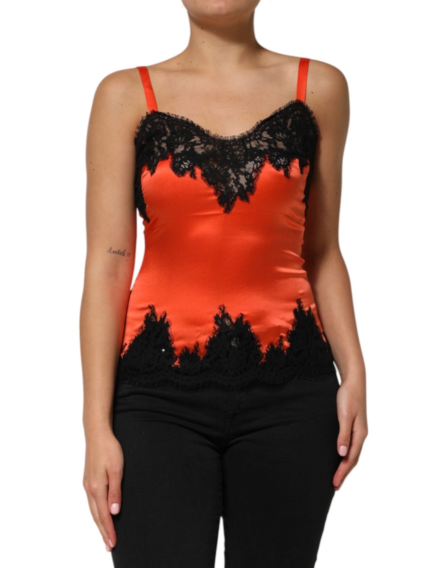 Dolce & Gabbana Red Black Lace Trim Silk Sleeveless Tank Top – IT2 | S par Dolce & Gabbana | Disponible sur Sandy Store ByNet