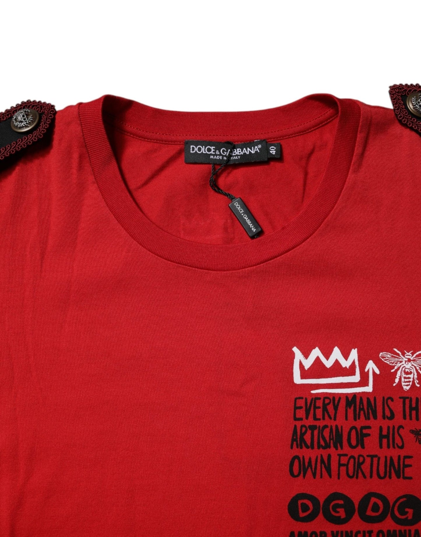 Dolce & Gabbana Red Cotton Graphic Print Crew Neck T-shirt - Sandy Store ByNet