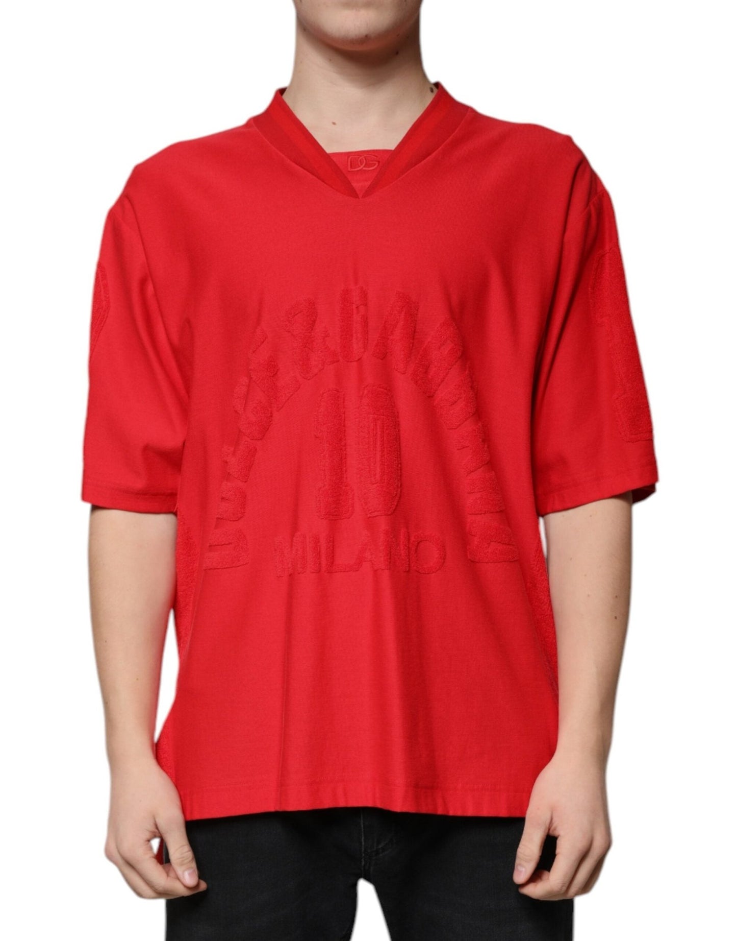 Dolce & Gabbana Red Cotton V - neck Short Sleeves T-shirt – IT50 | L par Dolce & Gabbana | Disponible sur Sandy Store ByNet