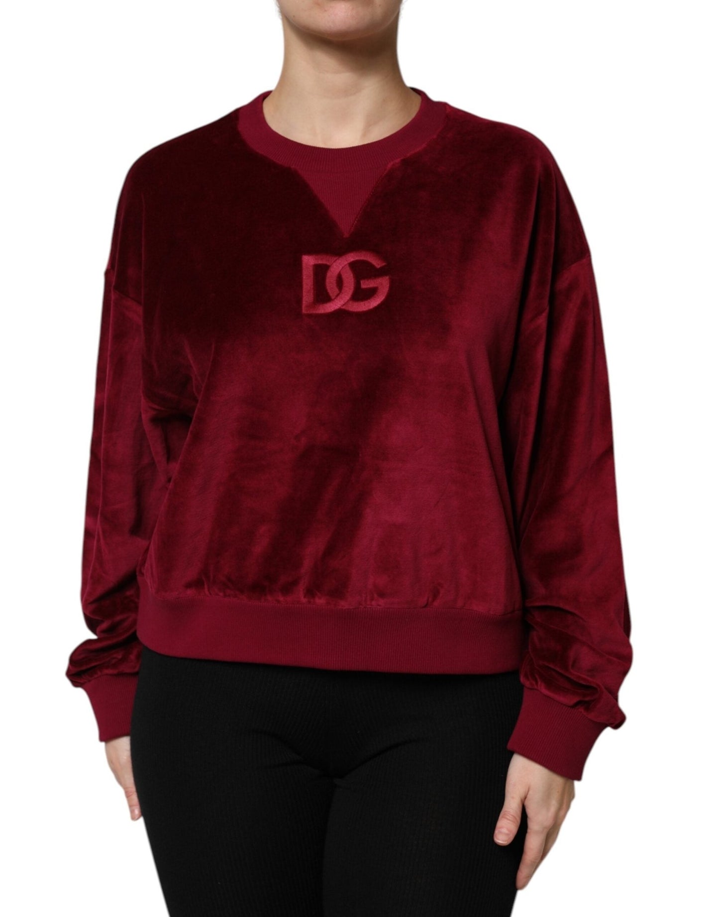 Dolce & Gabbana Red Cotton Velvet Crew Neck Pullover Sweater – IT36|XXS par Dolce & Gabbana | Disponible sur Sandy Store ByNet