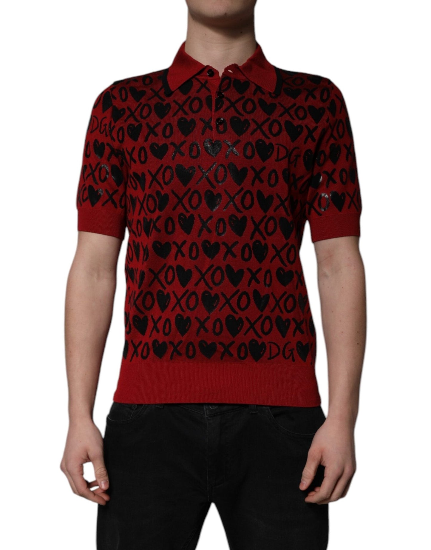 Dolce & Gabbana Red Cotton XOXO Collared Polo T-shirt – IT46 | S par Dolce & Gabbana | Disponible sur Sandy Store ByNet