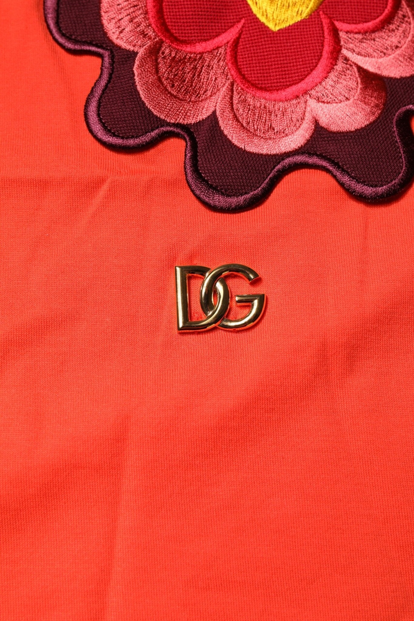 Dolce & Gabbana Red Floral Embroidery Cotton Crew Neck T-shirt - Sandy Store ByNet