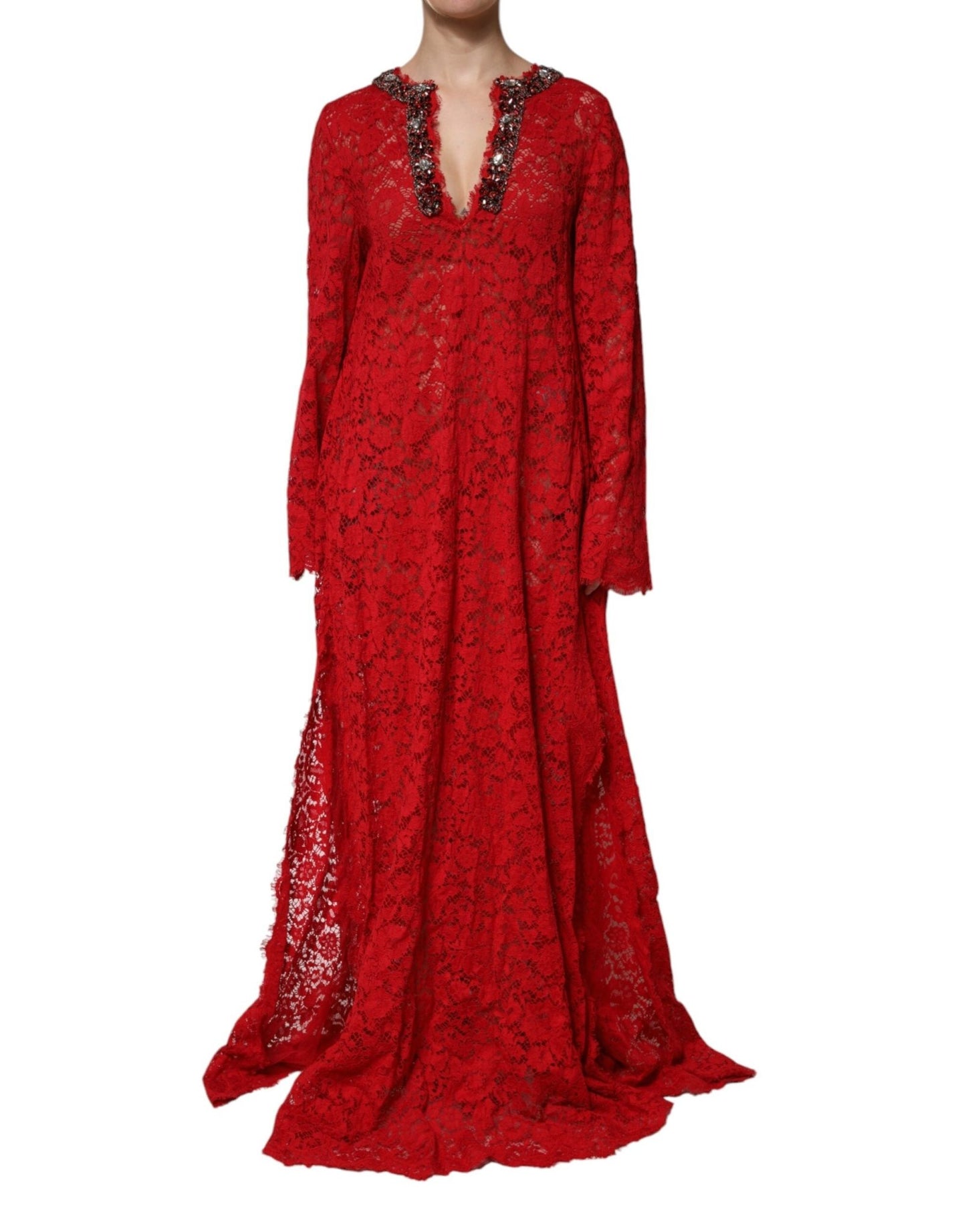 Dolce & Gabbana Red Floral Lace Rhinestone Embellished Dress – IT38 | XS par Dolce & Gabbana | Disponible sur Sandy Store ByNet