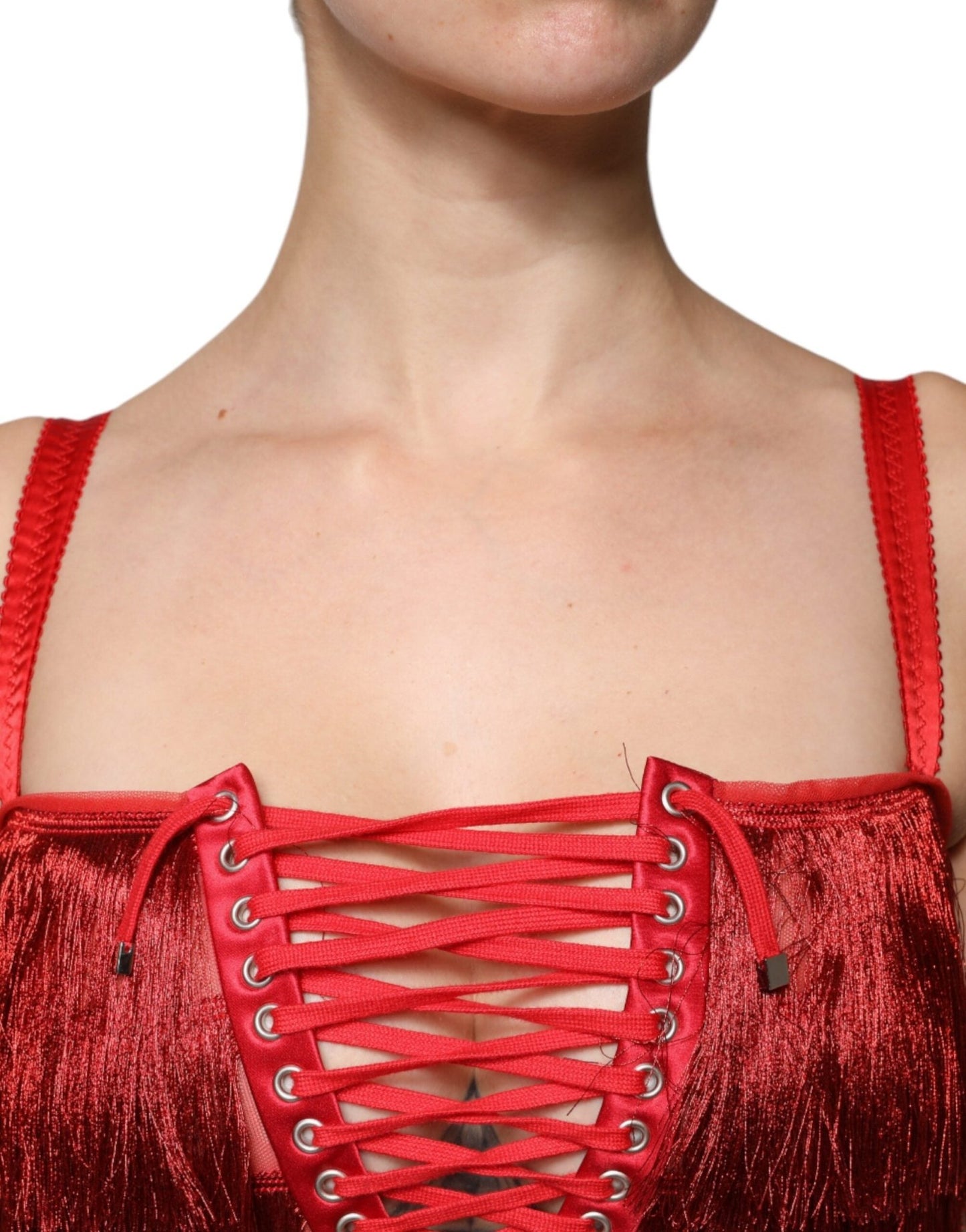 Dolce & Gabbana Red Lace Tassel Sleeveless Sheath Mini Dress - Sandy Store ByNet
