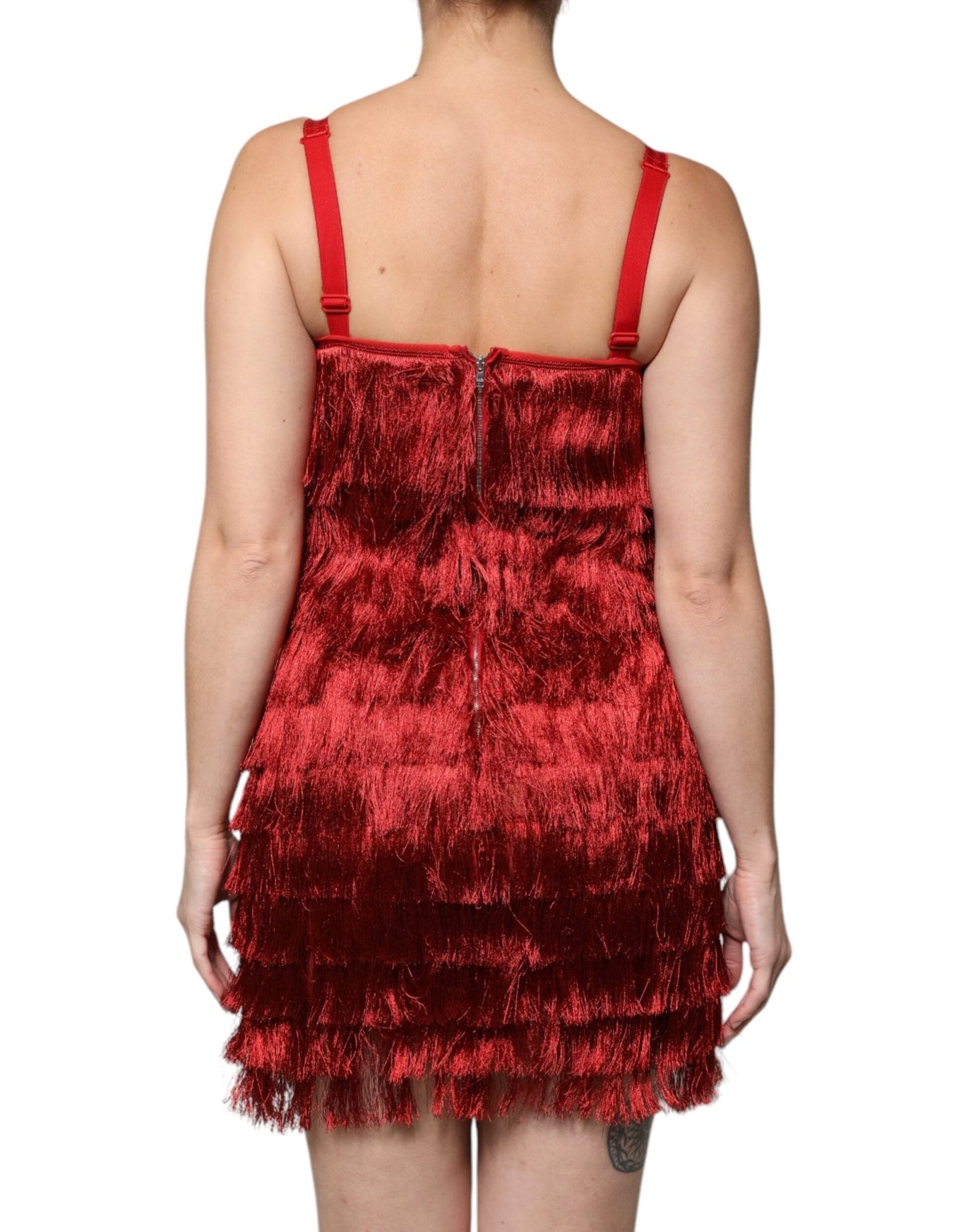 Dolce & Gabbana Red Lace Tassel Sleeveless Sheath Mini Dress - Sandy Store ByNet