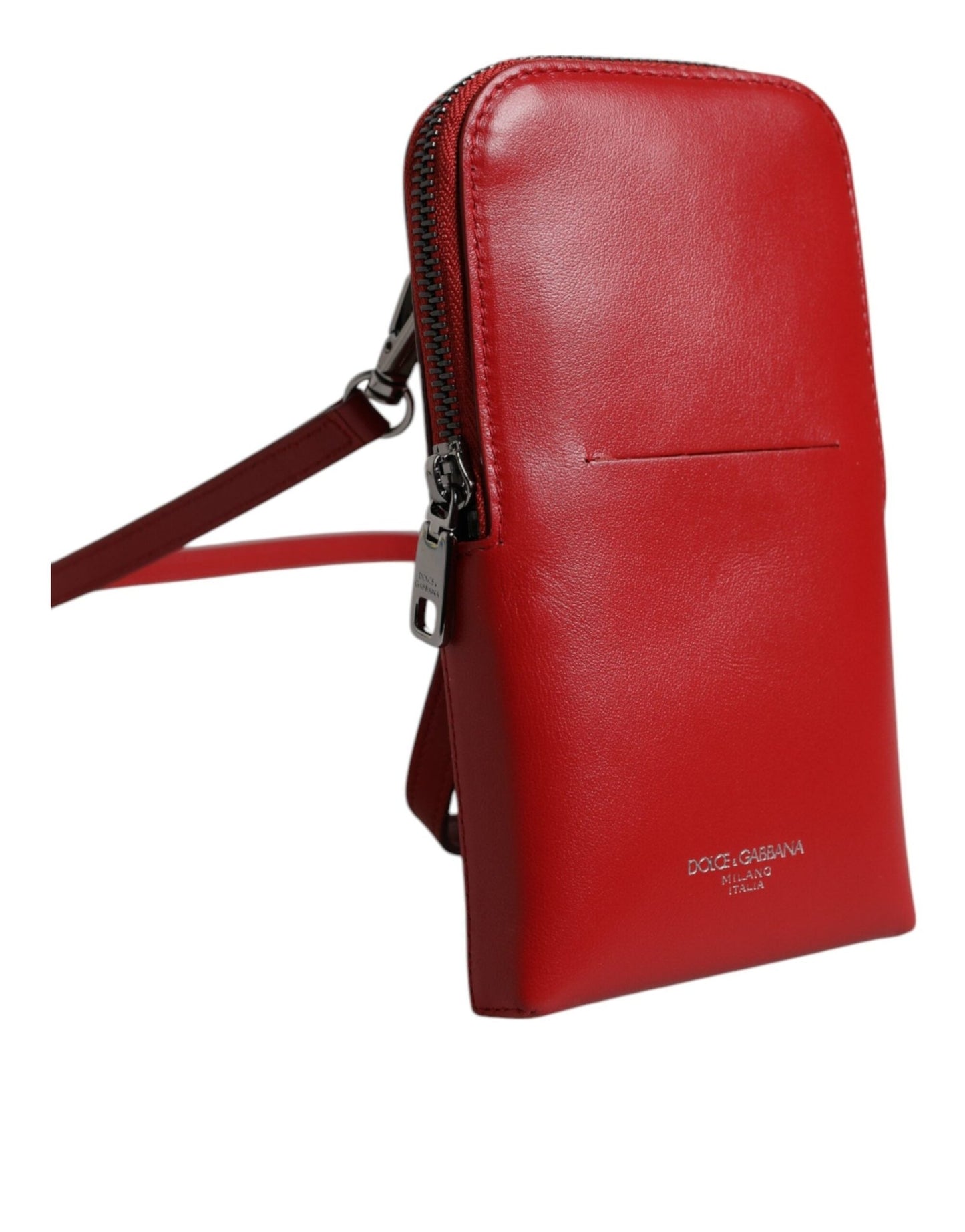 Dolce & Gabbana Red Leather Purse Phone Sling Crossbody Neck Strap Bag - Sandy Store ByNet