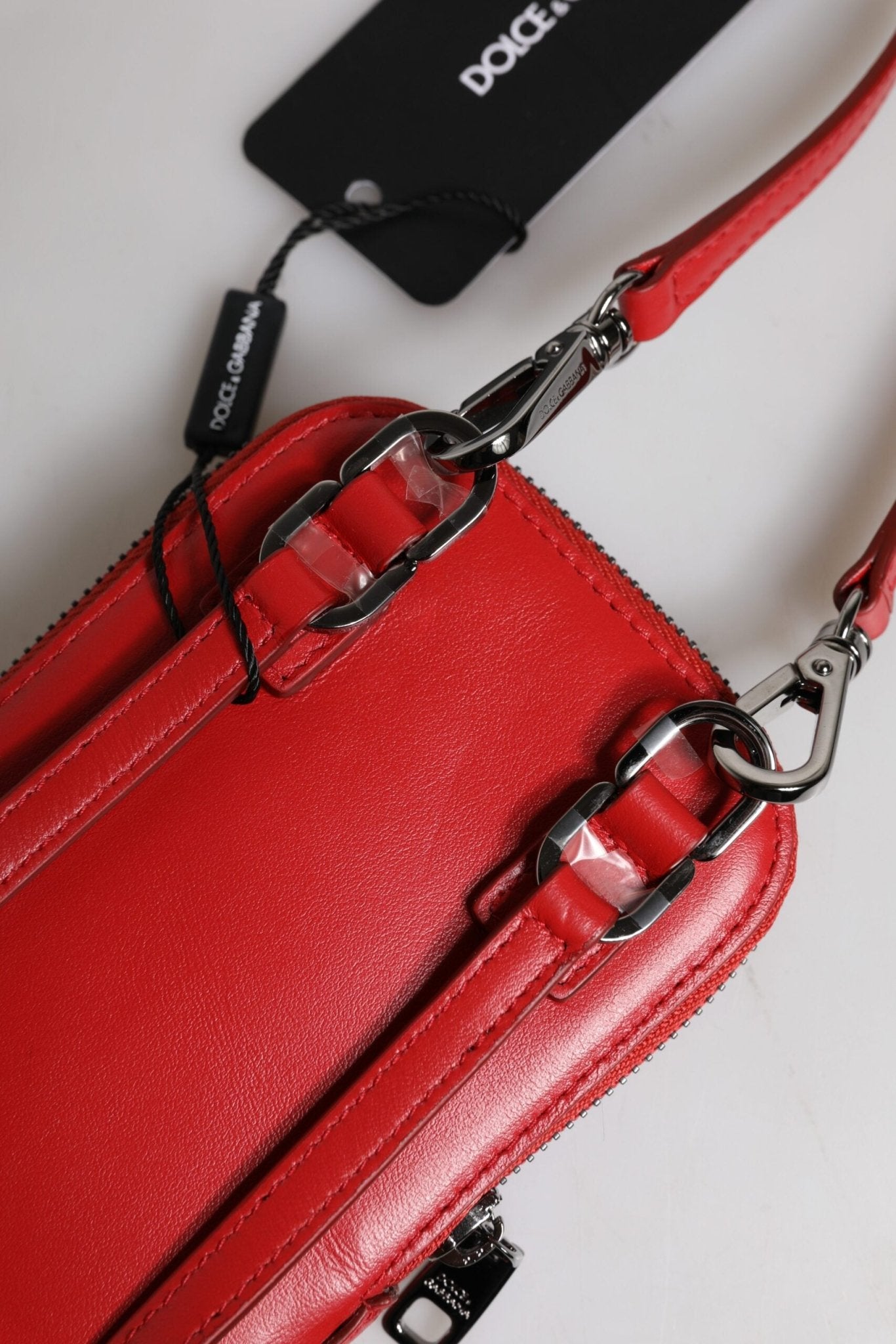 Dolce & Gabbana Red Leather Purse Phone Sling Crossbody Neck Strap Bag - Sandy Store ByNet