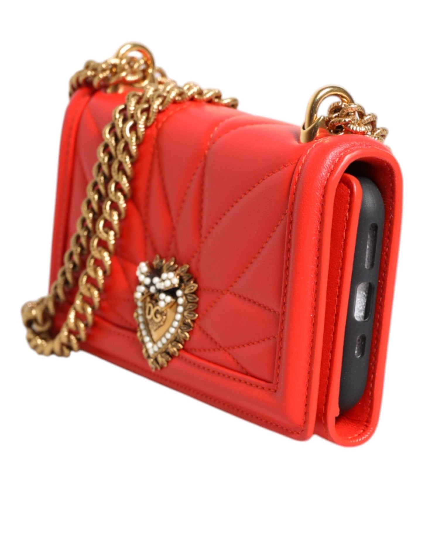 Dolce & Gabbana Red Leather Quilted Devotion Crossbody Phone Cover Bag - Sandy Store ByNet