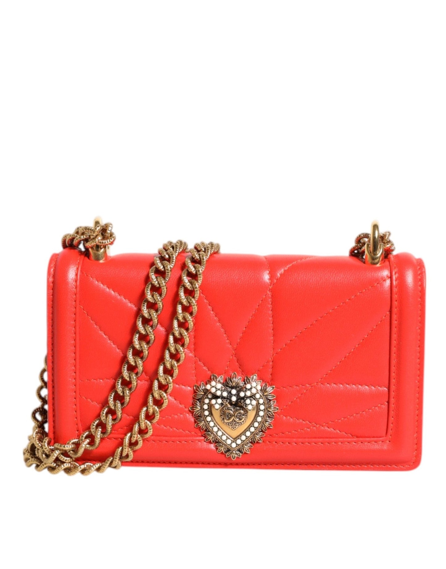 Dolce & Gabbana Red Leather Quilted Devotion Crossbody Phone Cover Bag - Sandy Store ByNet