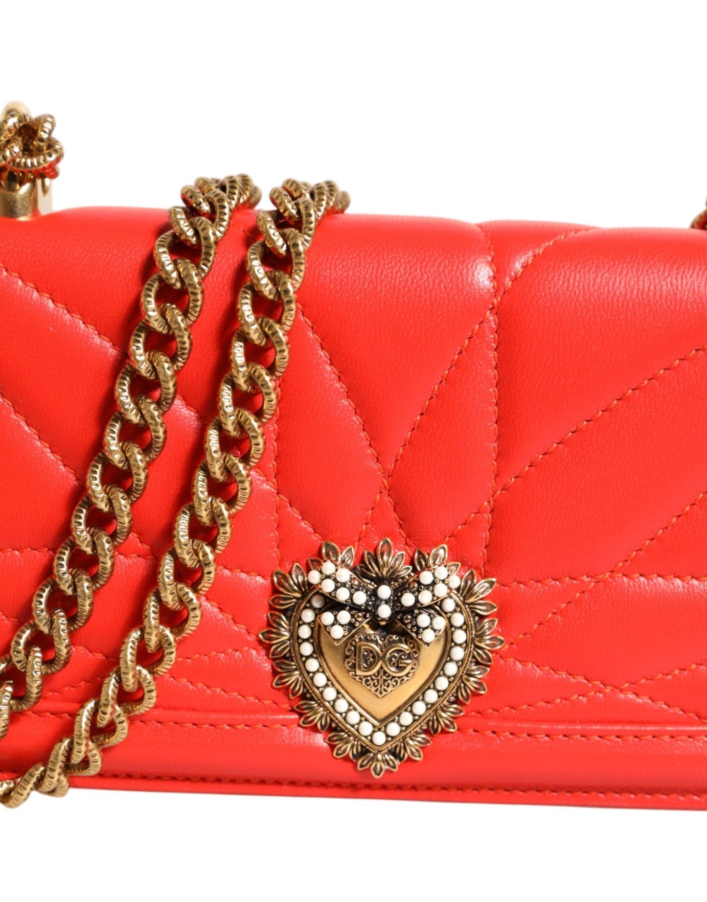 Dolce & Gabbana Red Leather Quilted Devotion Crossbody Phone Cover Bag - Sandy Store ByNet